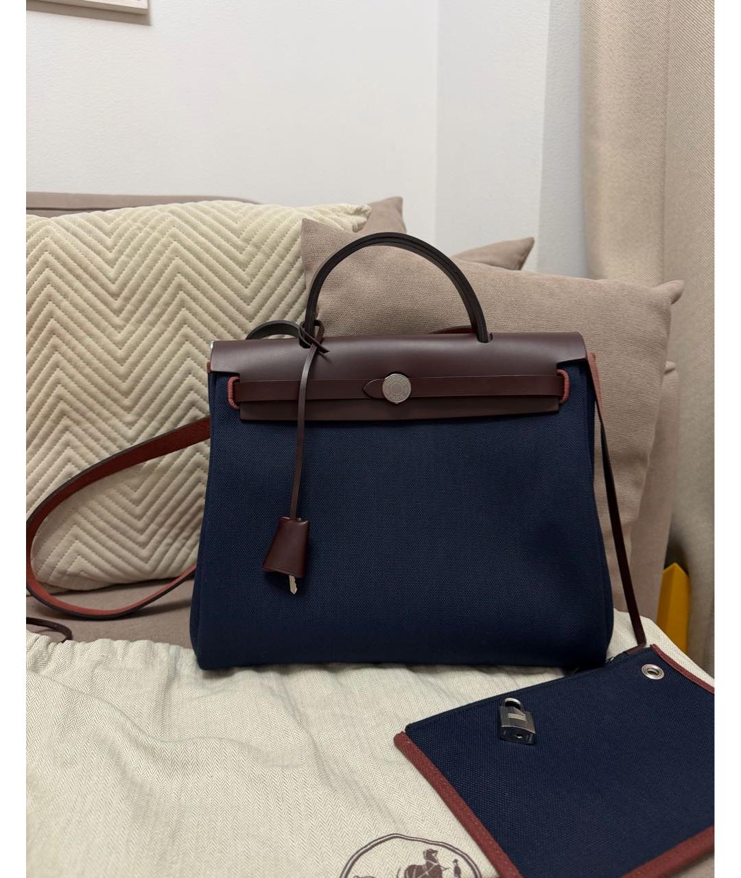 HERMES Темно-синяя тканевая сумка через плечо, фото 6