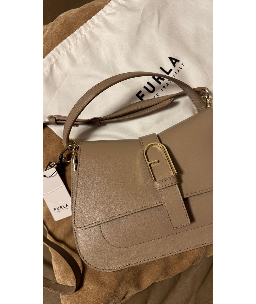 FURLA Бежевая кожаная сумка с короткими ручками, фото 7