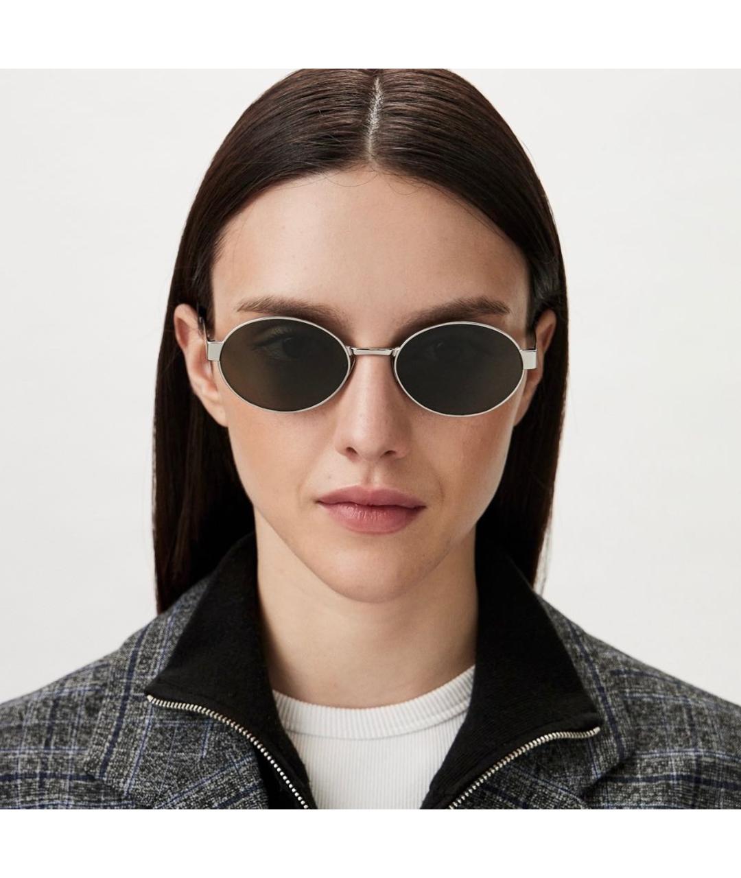 SAINT LAURENT Серебряные металлические солнцезащитные очки, фото 5