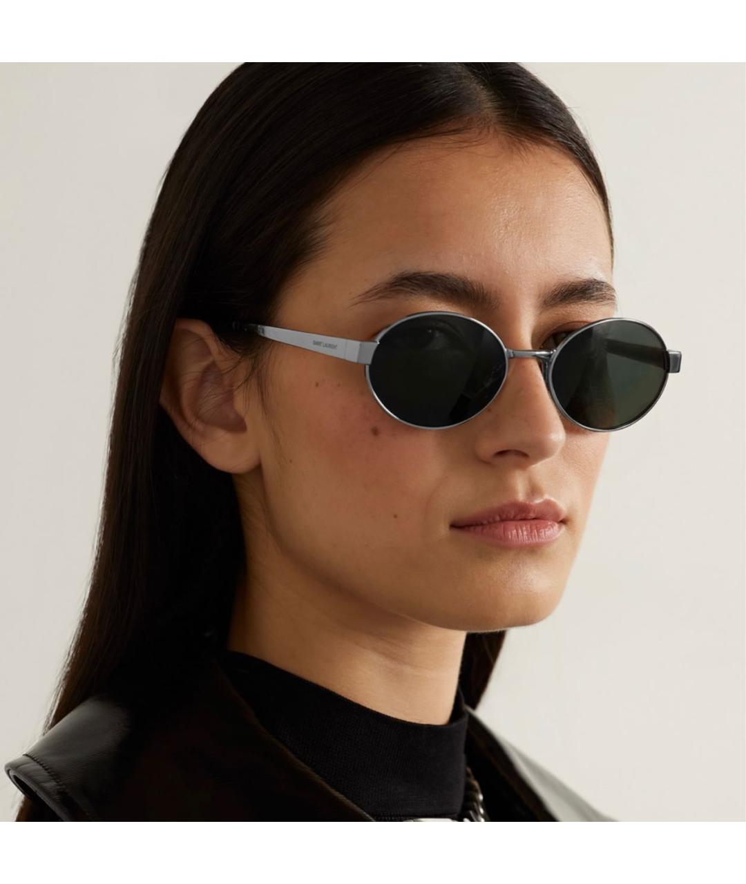 SAINT LAURENT Серебряные металлические солнцезащитные очки, фото 4