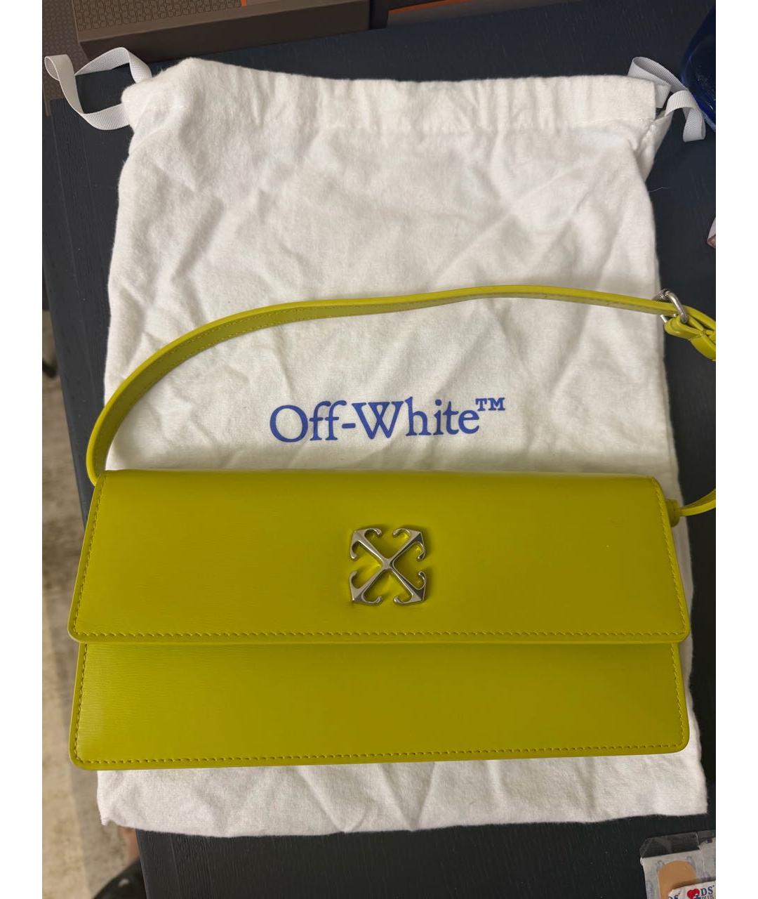 OFF-WHITE Зеленая кожаная сумка с короткими ручками, фото 7