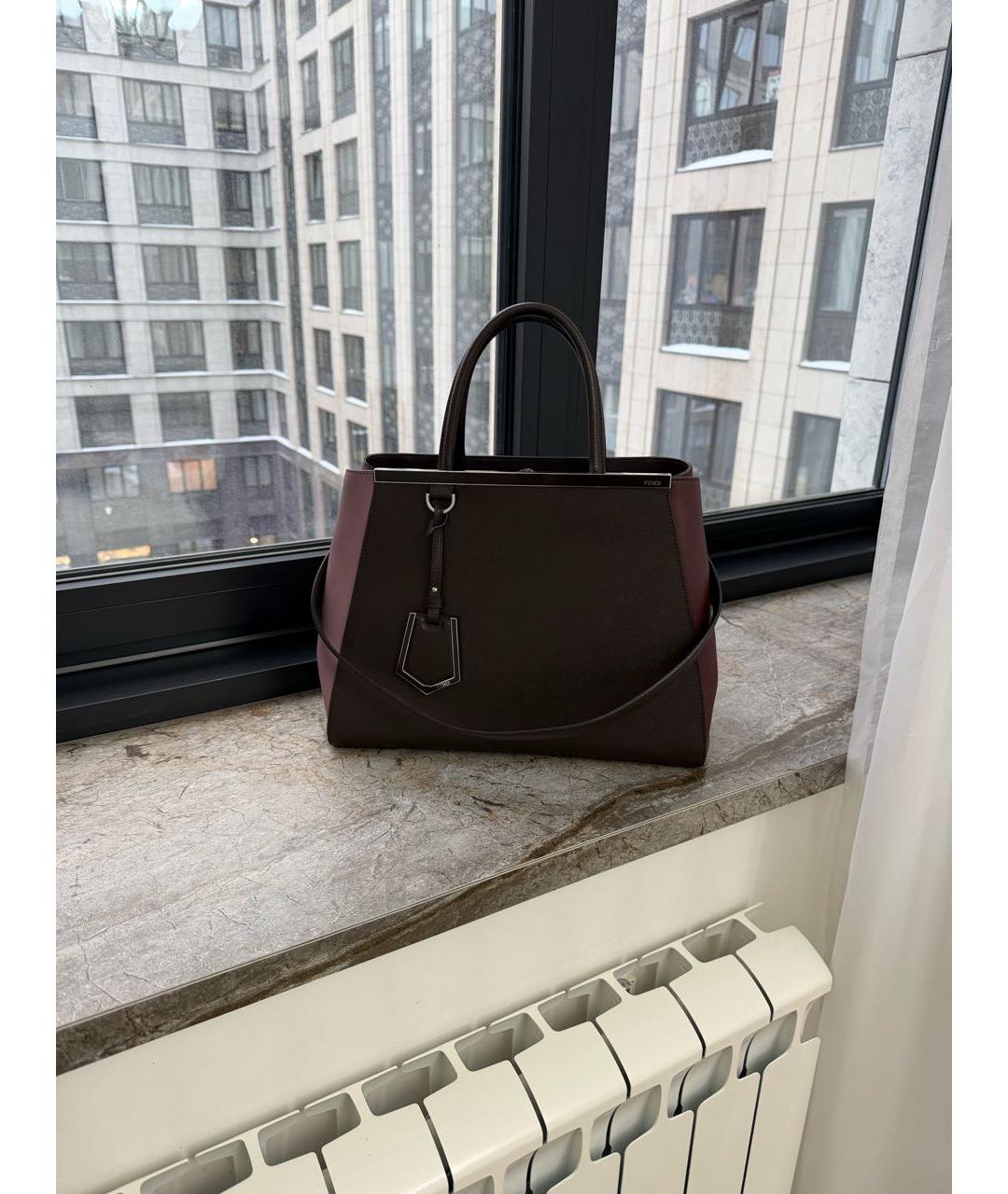 FENDI Бордовая кожаная сумка тоут, фото 6