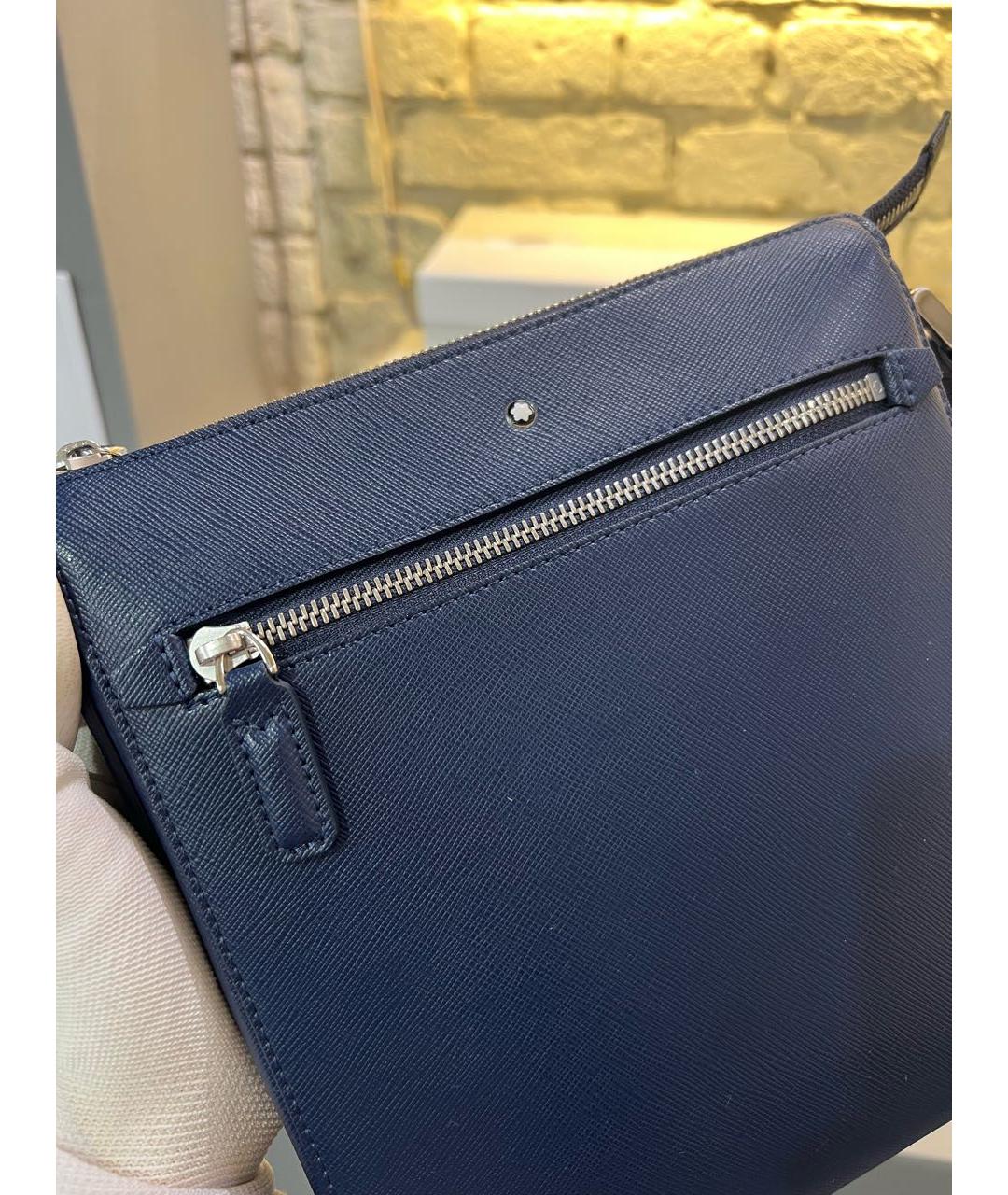 MONTBLANC Темно-синяя кожаная сумка на плечо, фото 2