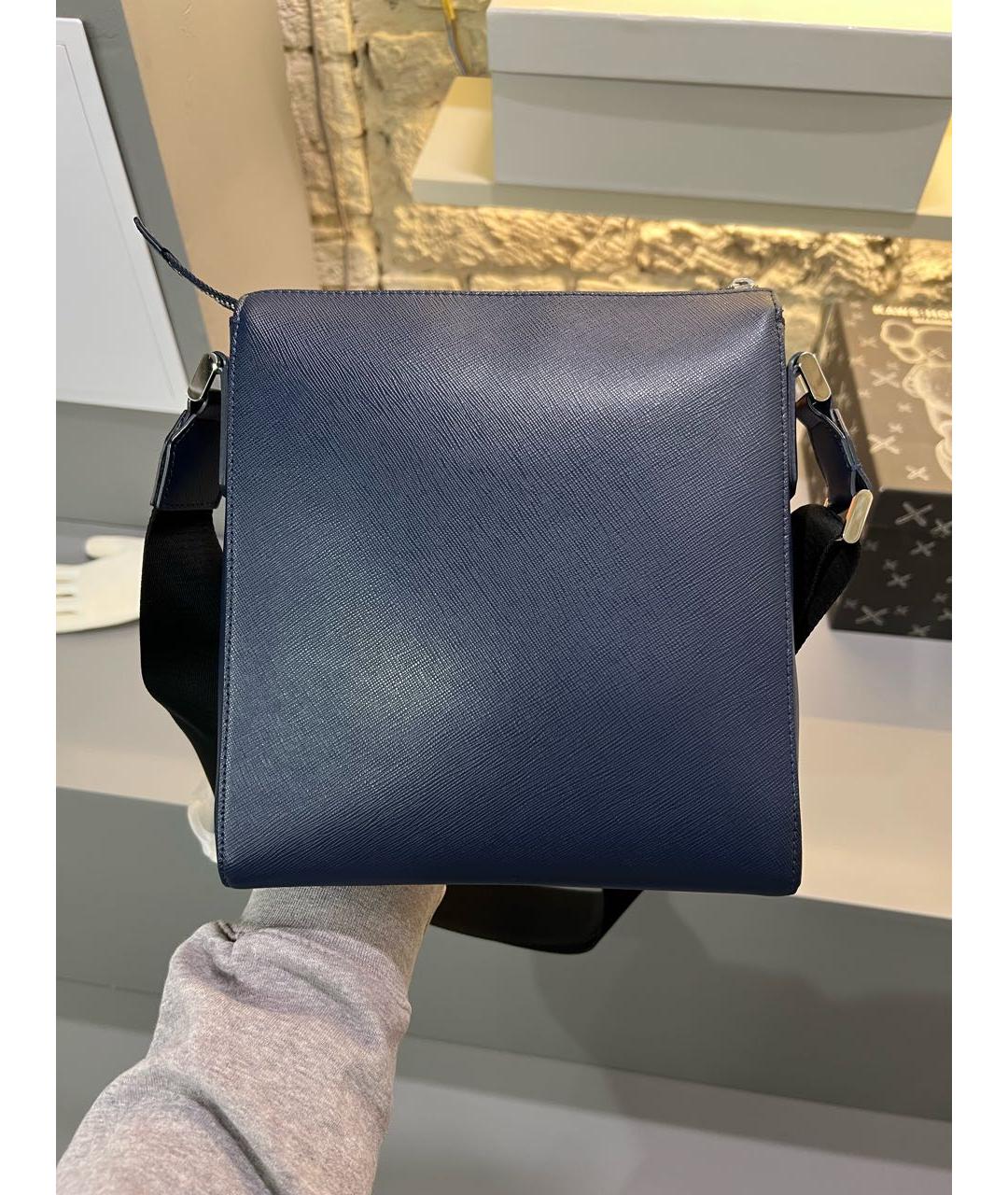 MONTBLANC Темно-синяя кожаная сумка на плечо, фото 3