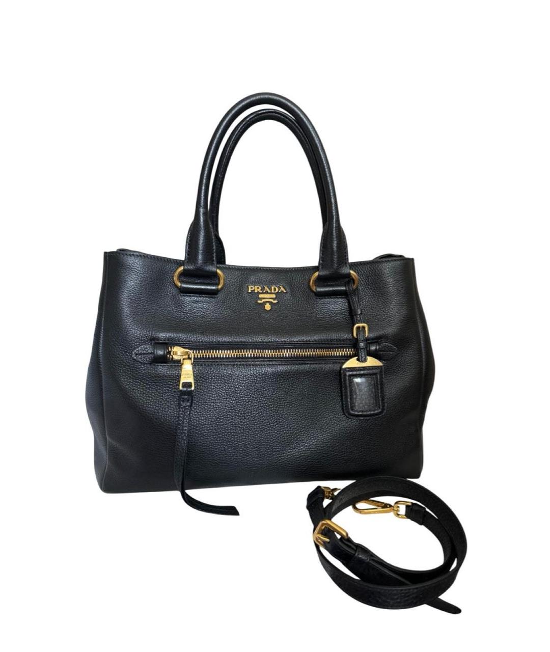 PRADA Черная кожаная сумка с короткими ручками, фото 1