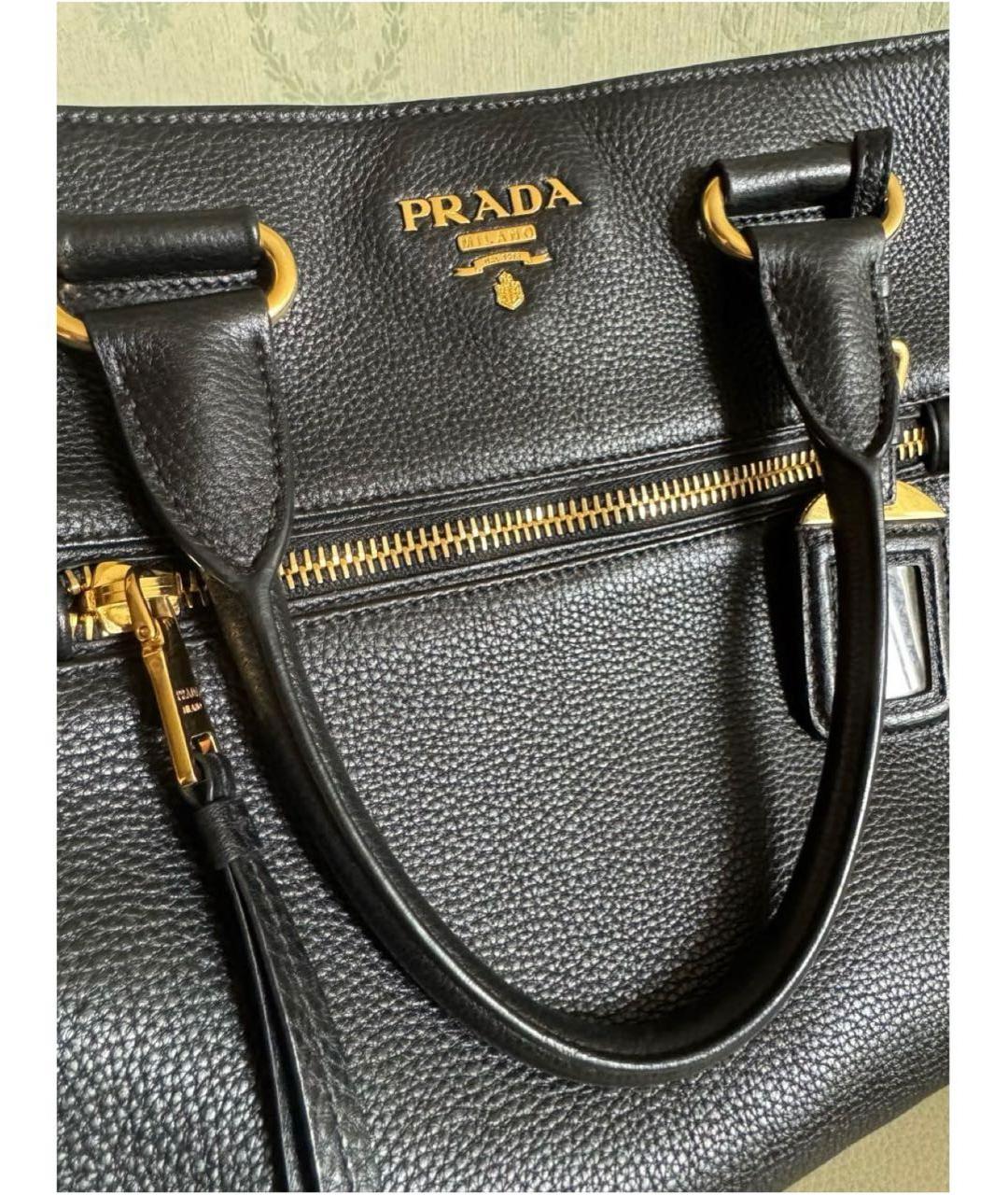 PRADA Черная кожаная сумка с короткими ручками, фото 2