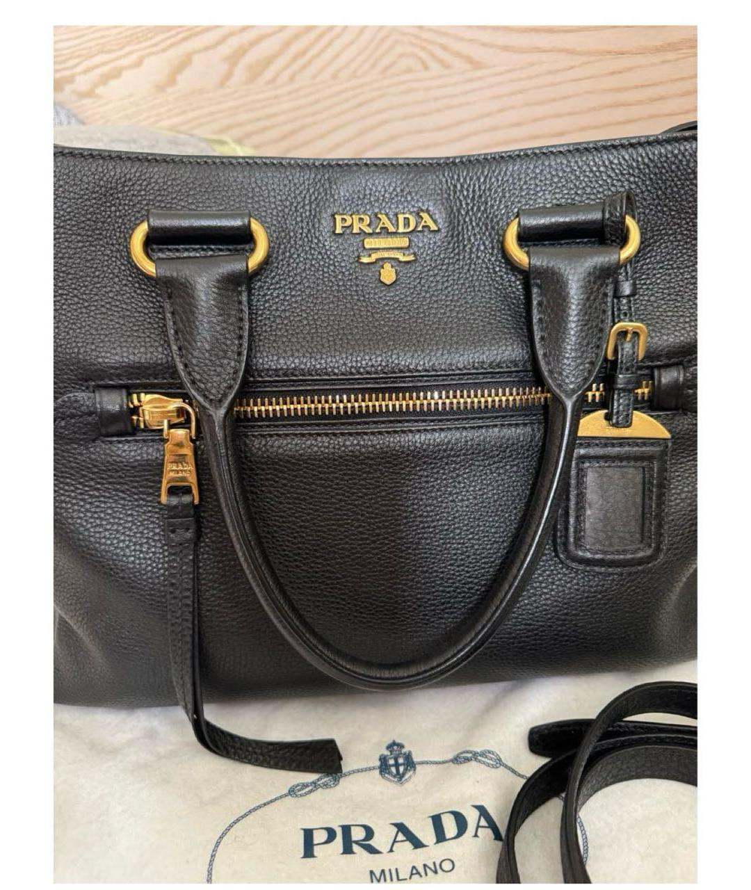 PRADA Черная кожаная сумка с короткими ручками, фото 5