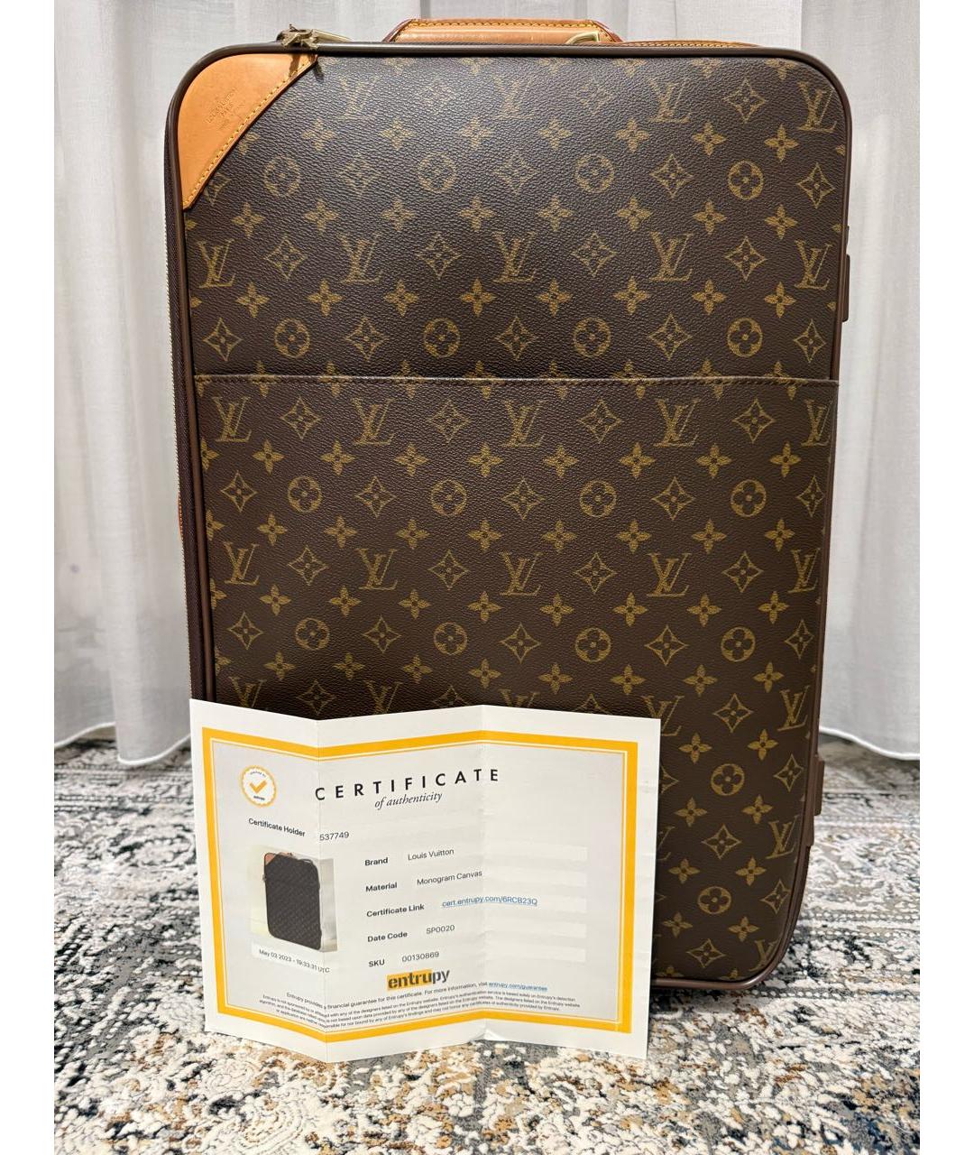 LOUIS VUITTON Коричневый кожаный чемодан, фото 5