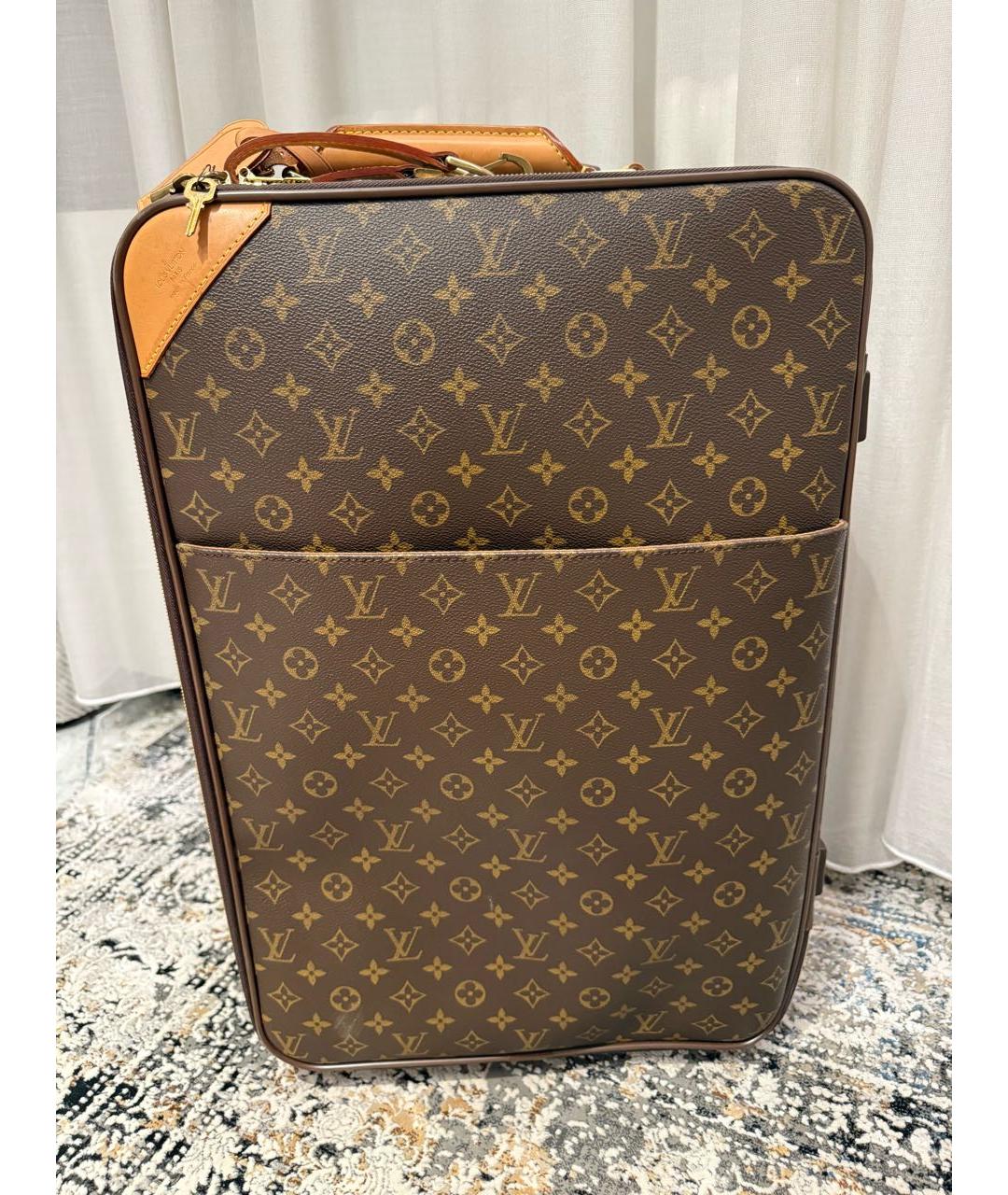 LOUIS VUITTON Коричневый кожаный чемодан, фото 9