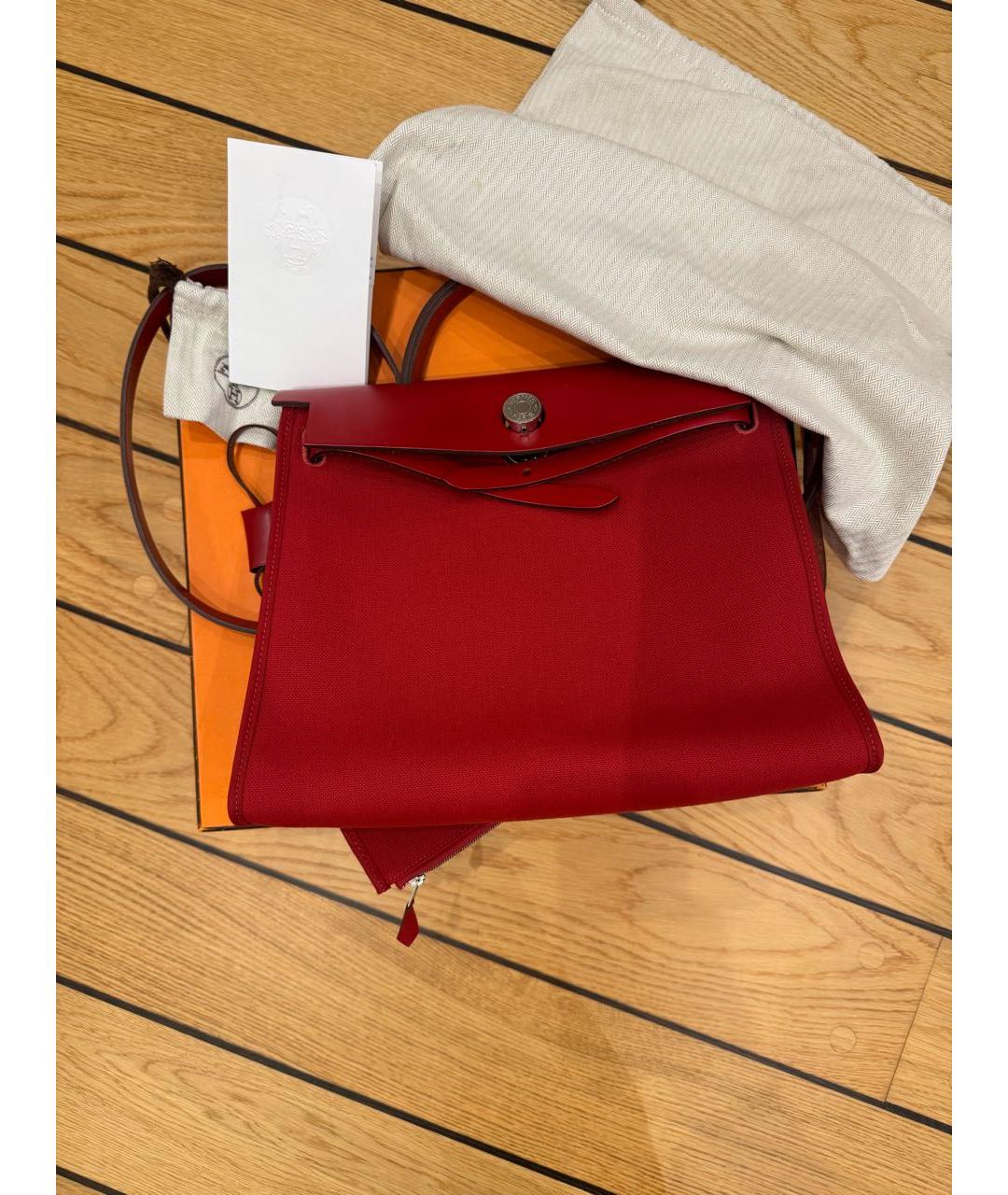 HERMES Красная тканевая сумка через плечо, фото 2