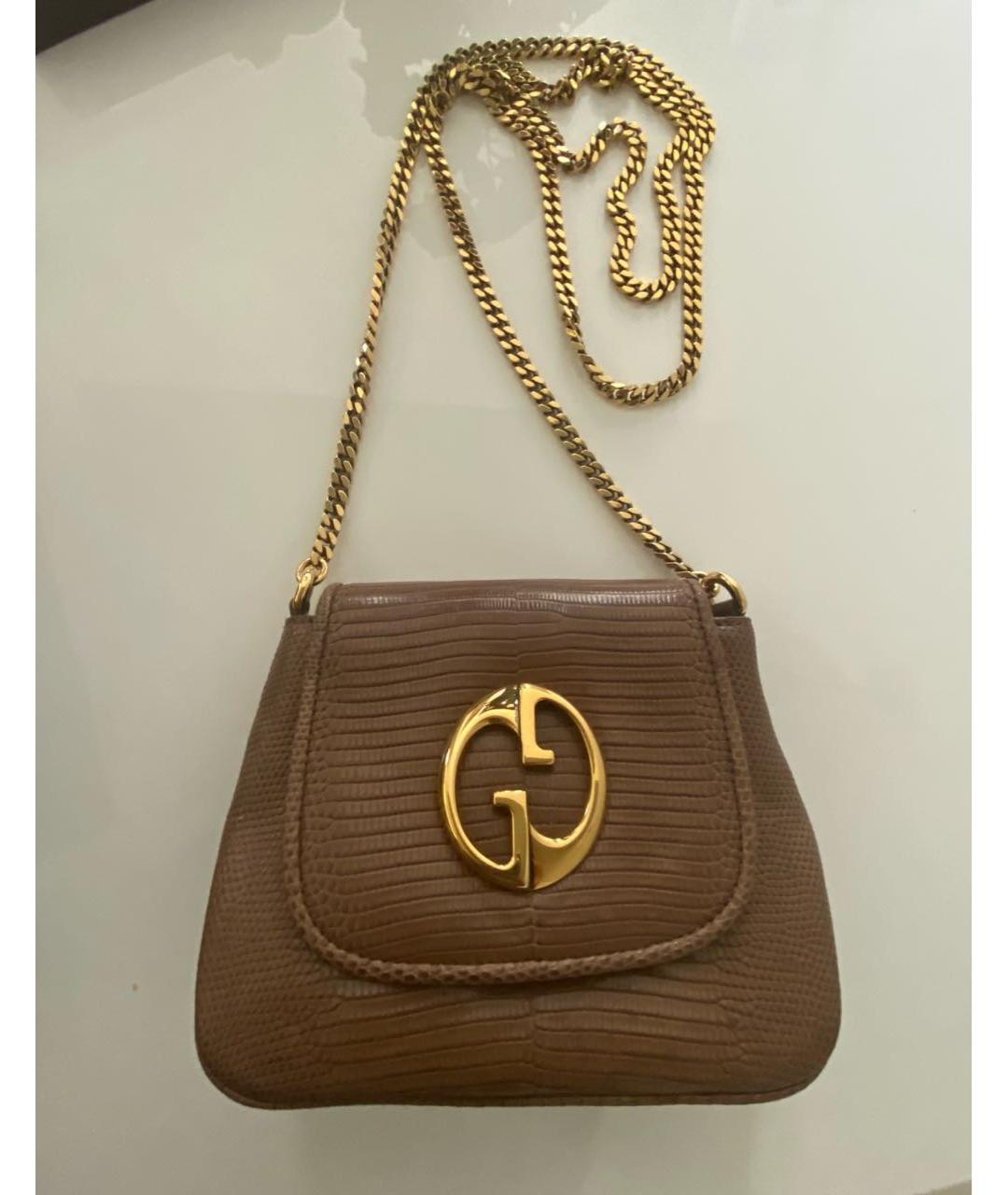 GUCCI Бежевая сумка через плечо из экзотической кожи, фото 8