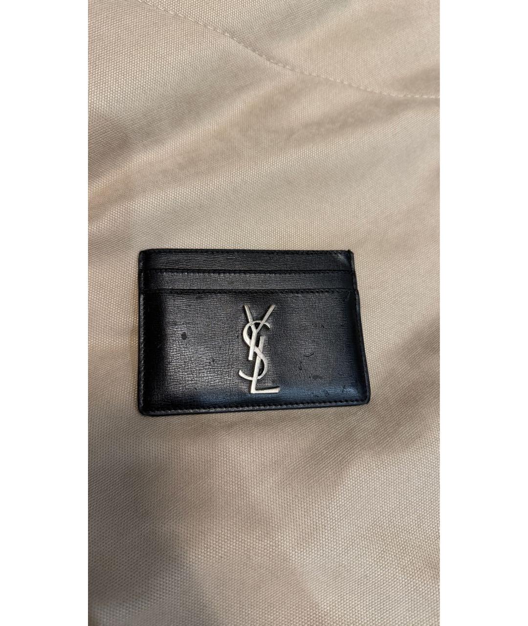 SAINT LAURENT Черный кожаный кардхолдер, фото 3