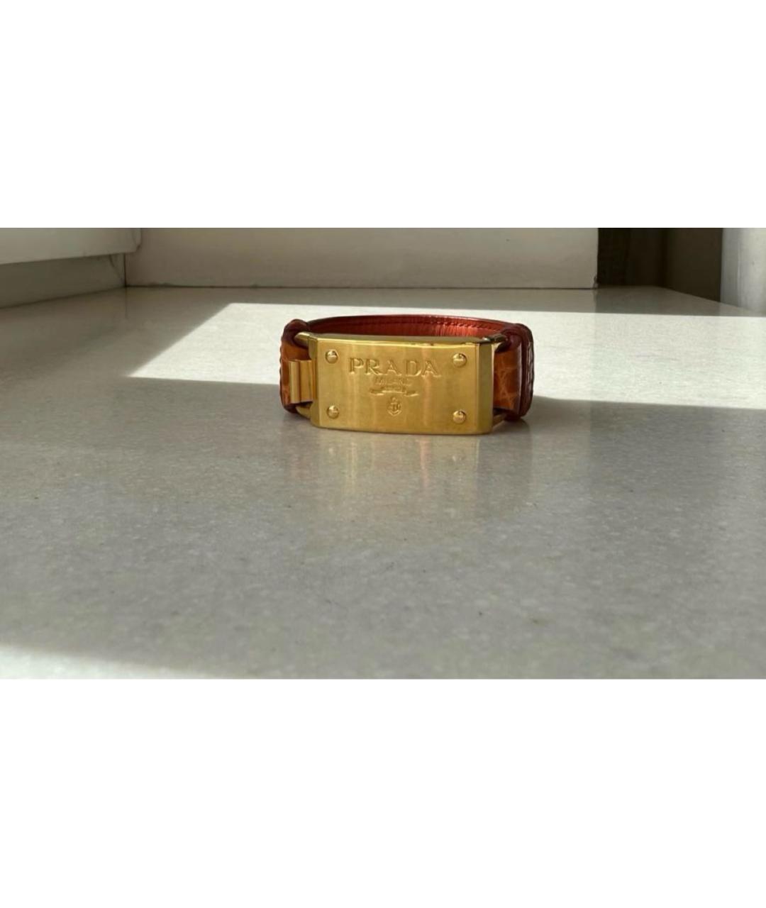 PRADA Оранжевый кожаный браслет, фото 7