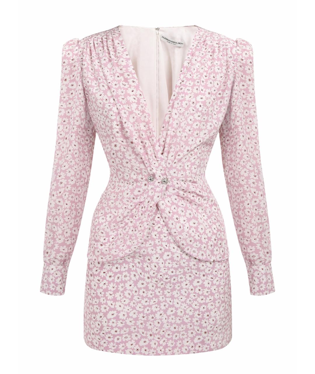 ALESSANDRA RICH Розовое шелковое коктейльное платье, фото 1