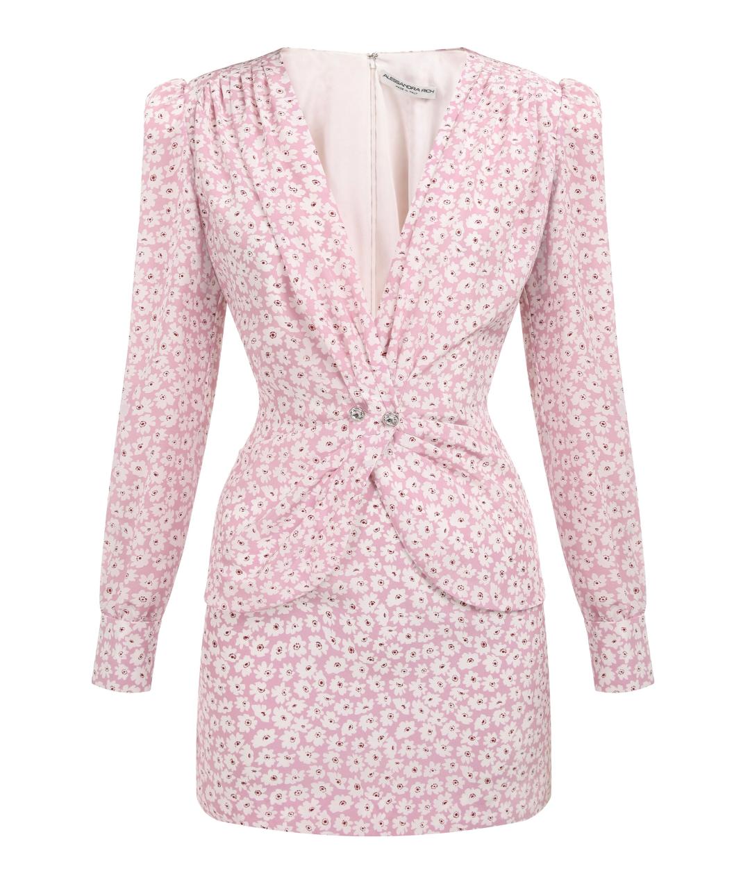 ALESSANDRA RICH Розовое шелковое коктейльное платье, фото 7