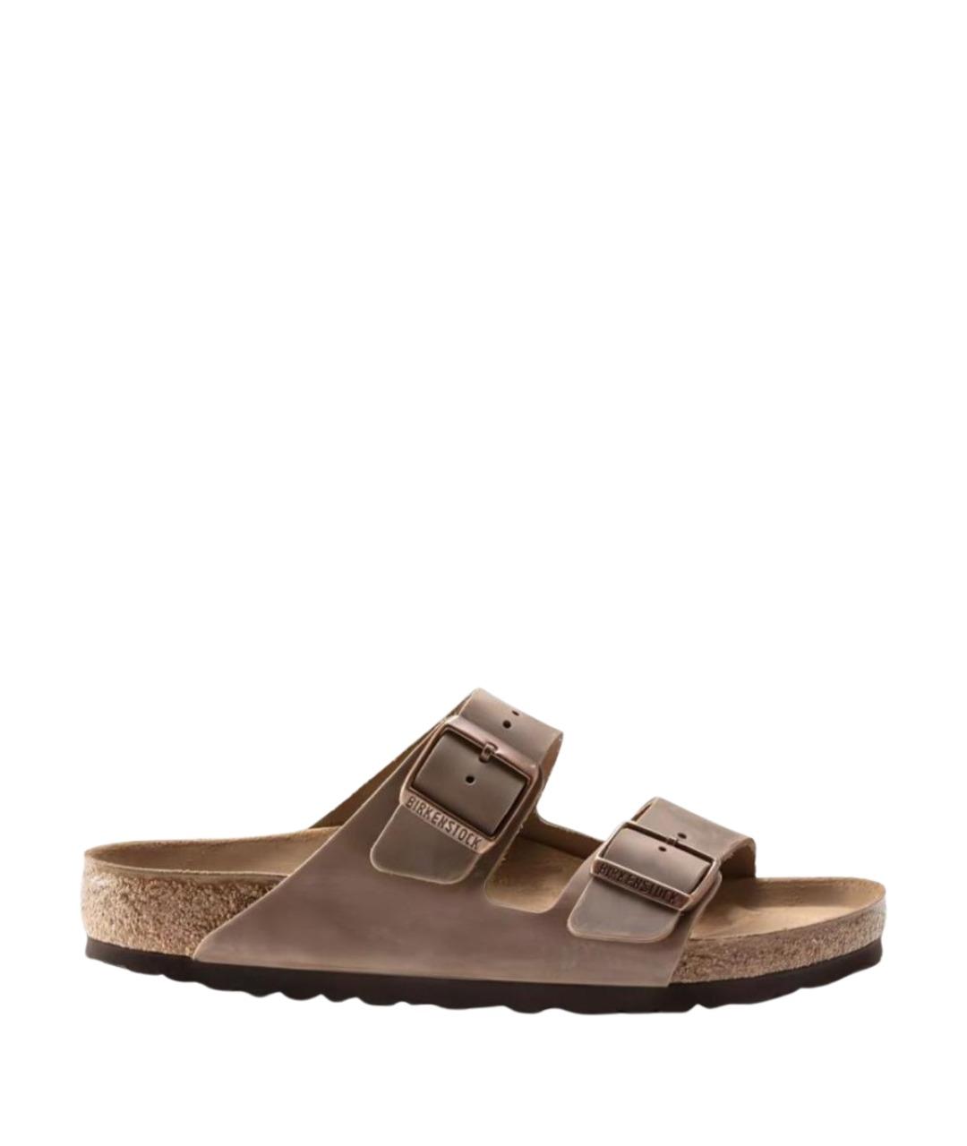 BIRKENSTOCK Коричневые кожаные шлепанцы, фото 1