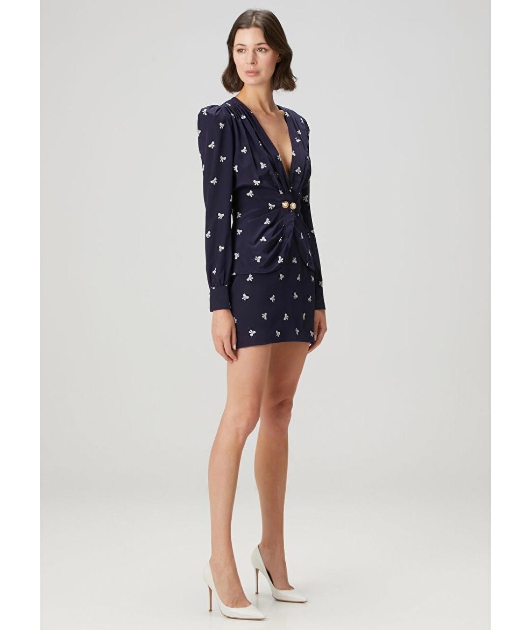 ALESSANDRA RICH Темно-синее шелковое коктейльное платье, фото 5