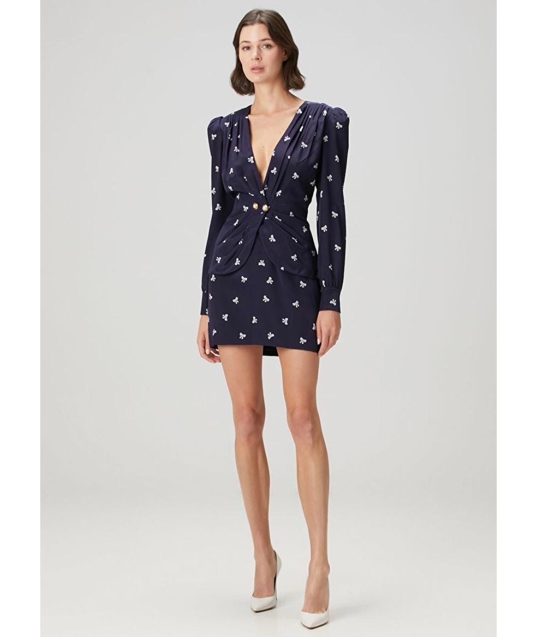 ALESSANDRA RICH Темно-синее шелковое коктейльное платье, фото 4