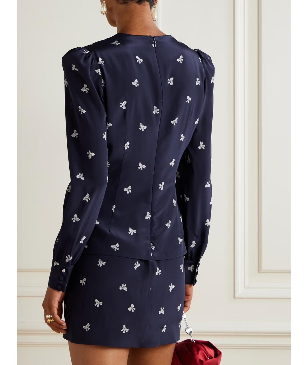 ALESSANDRA RICH Темно-синее шелковое коктейльное платье, фото 3