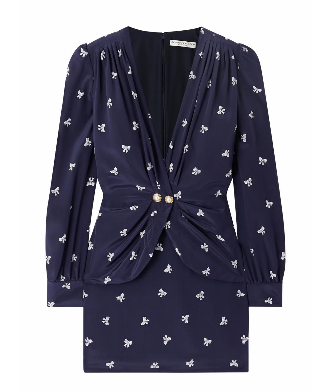 ALESSANDRA RICH Темно-синее шелковое коктейльное платье, фото 1