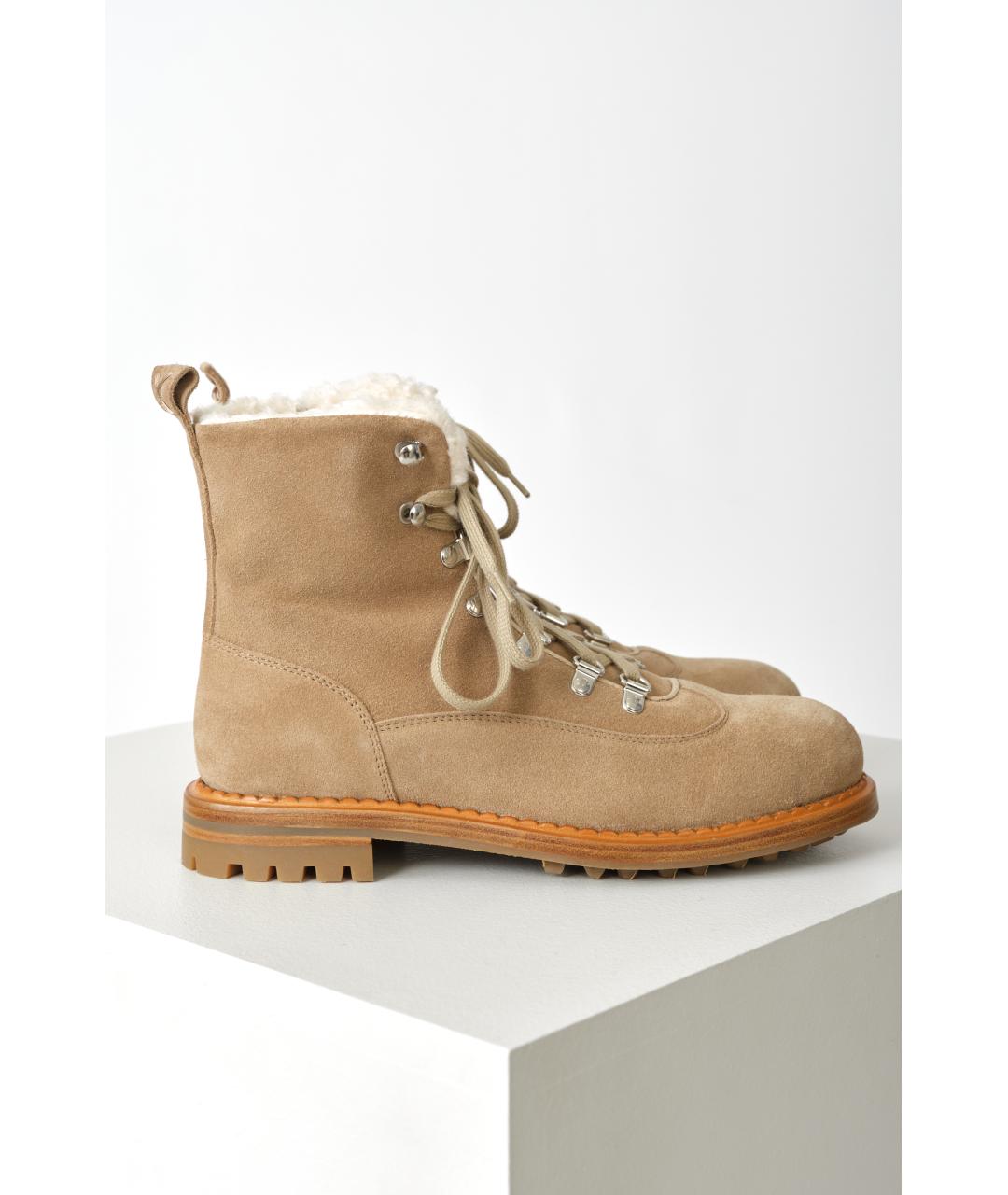 KITON Бежевые замшевые ботинки, фото 7