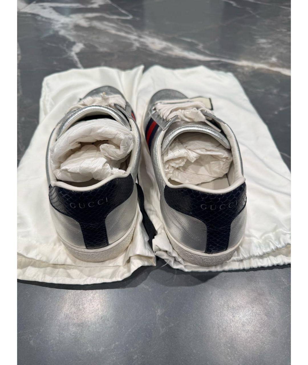 GUCCI Серебряные кожаные низкие кроссовки / кеды, фото 4