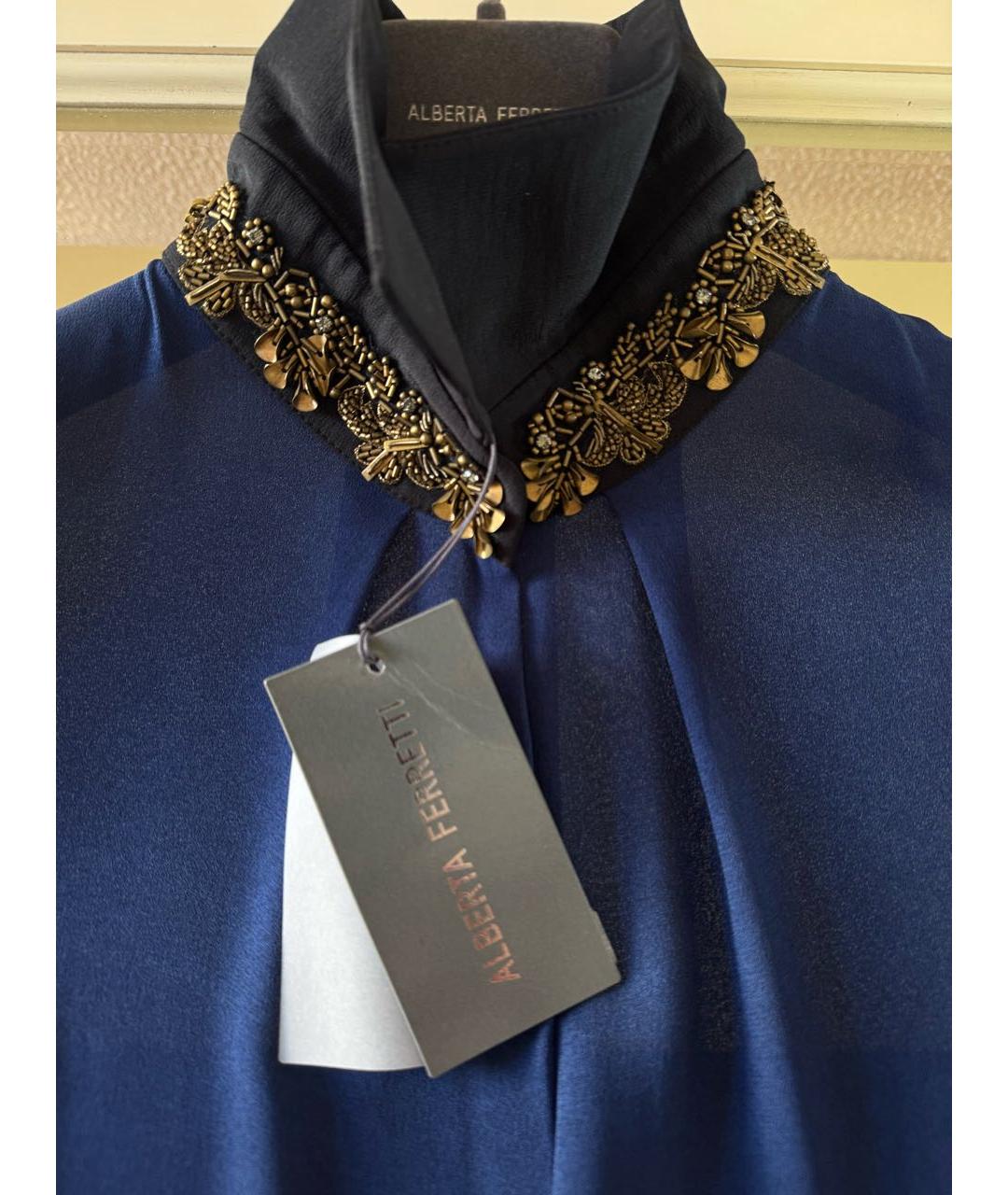 ALBERTA FERRETTI Темно-синяя вискозная блузы, фото 5