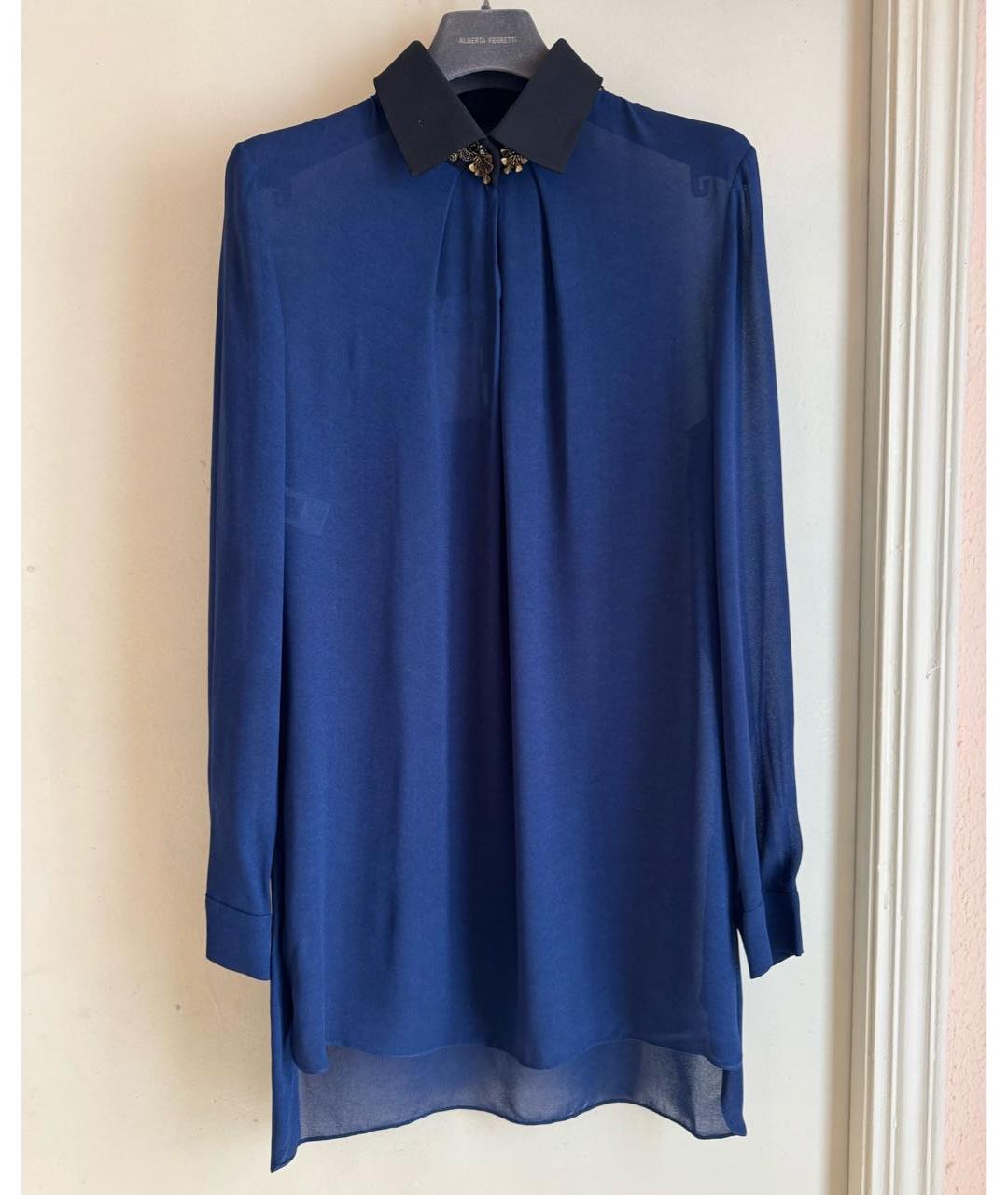 ALBERTA FERRETTI Темно-синяя вискозная блузы, фото 6