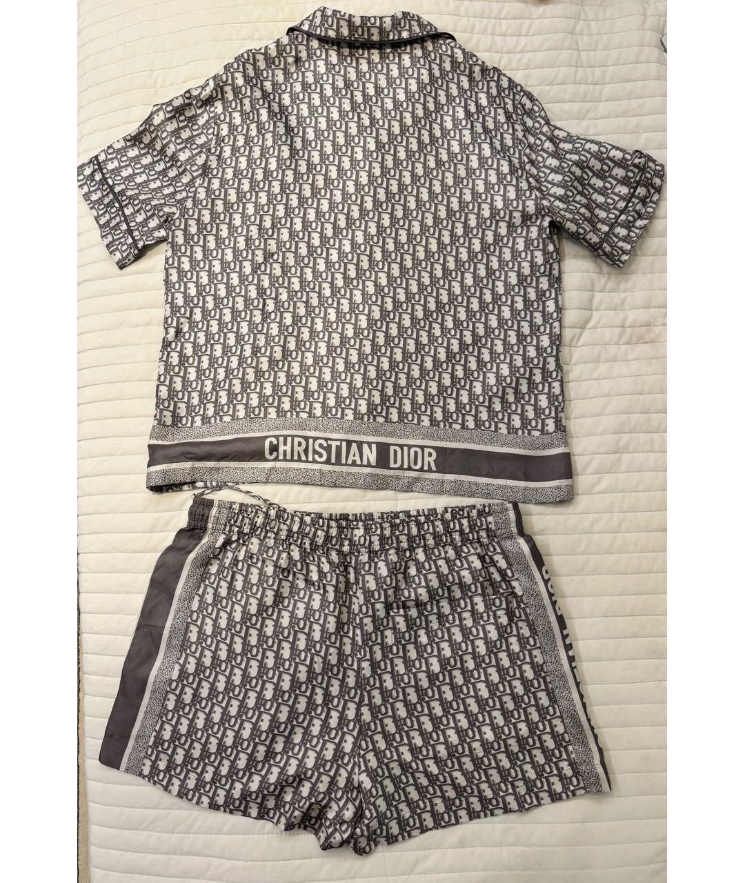 CHRISTIAN DIOR Серебрянный шелковый костюм с брюками, фото 7