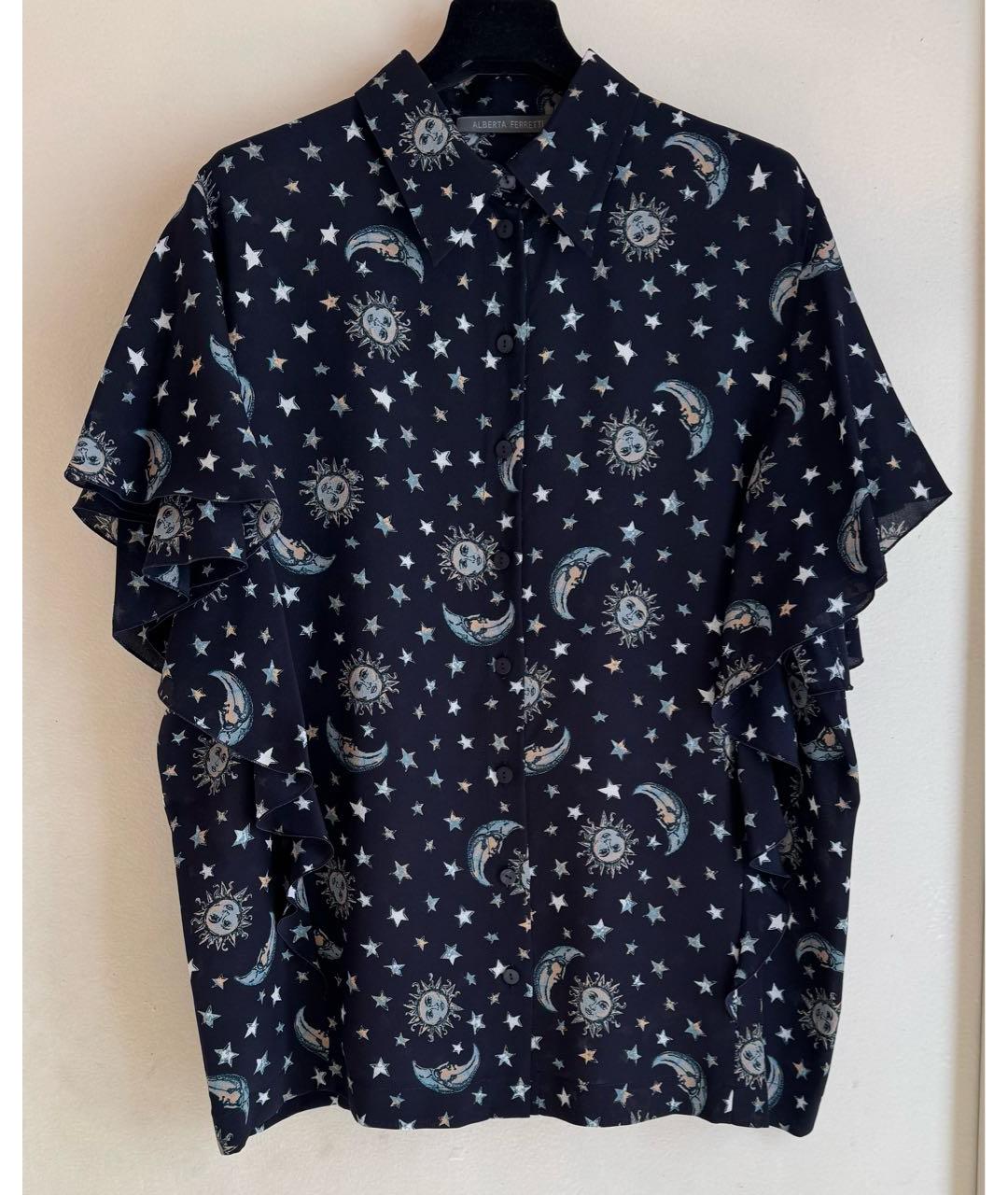 ALBERTA FERRETTI Темно-синяя шелковая блузы, фото 5