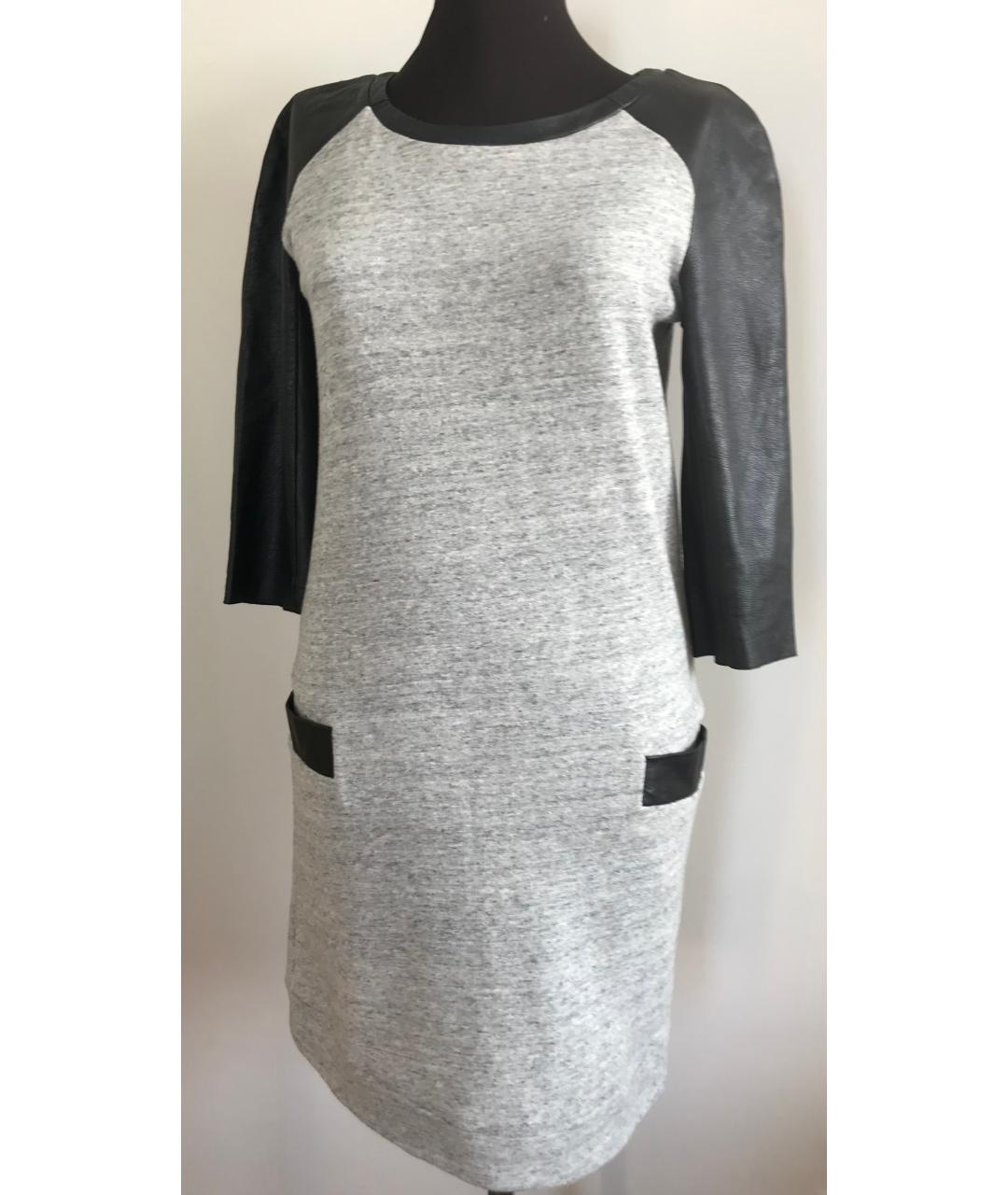 MAJE Серое кожаное повседневное платье, фото 7