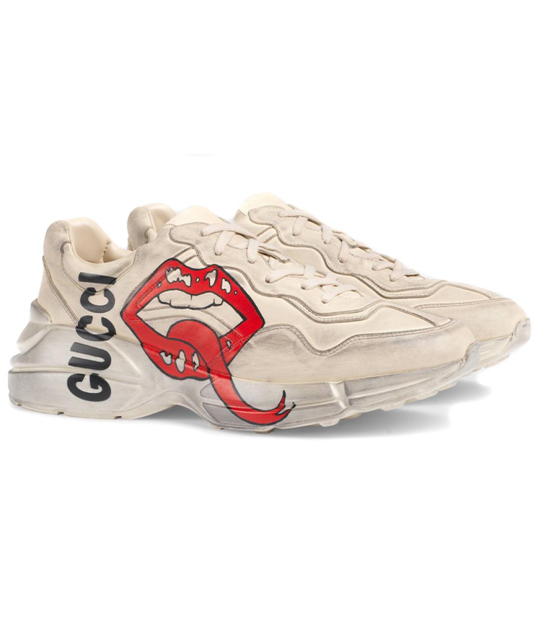 GUCCI Бежевые кожаные высокие кроссовки / кеды, фото 3