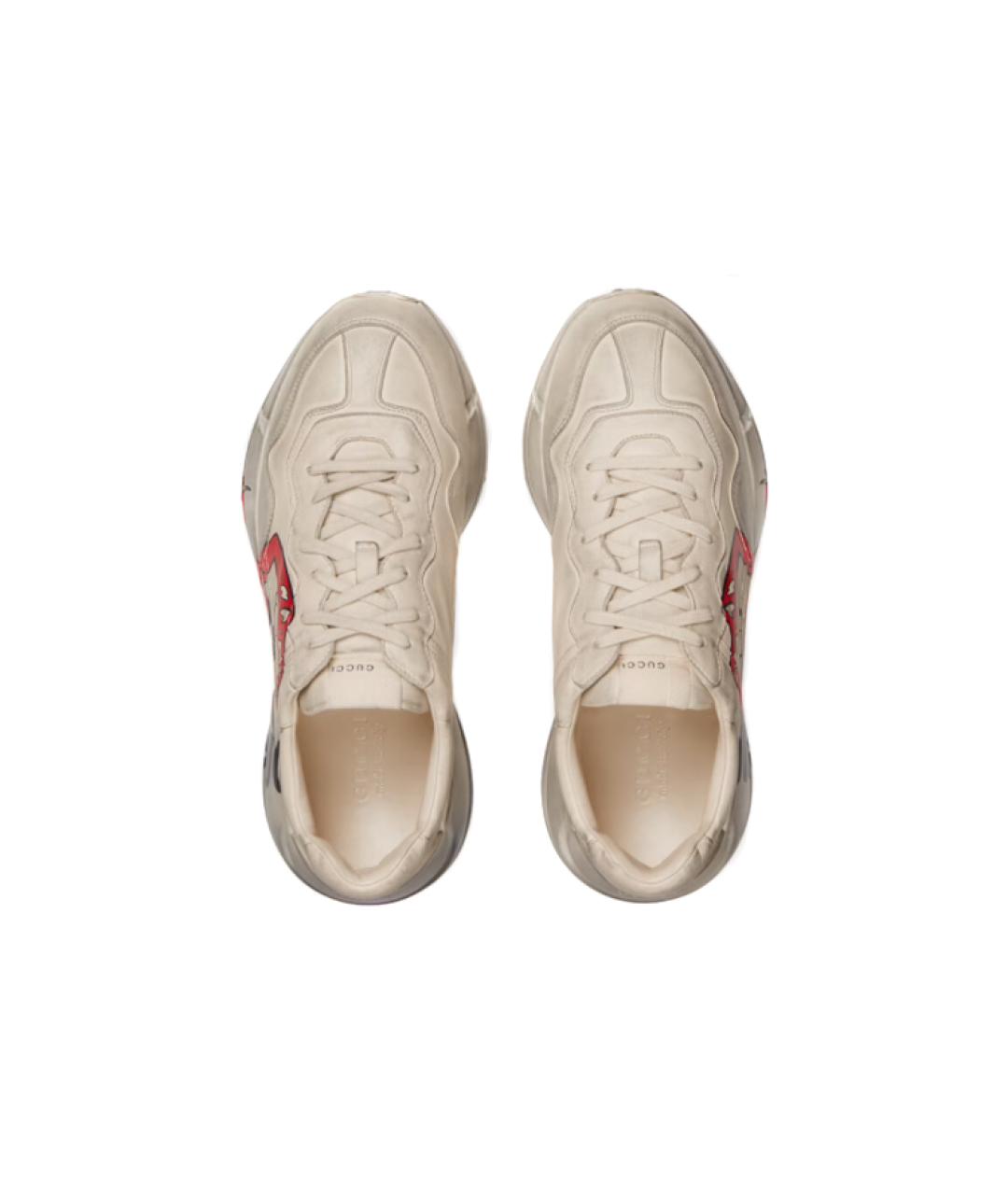 GUCCI Бежевые кожаные высокие кроссовки / кеды, фото 4