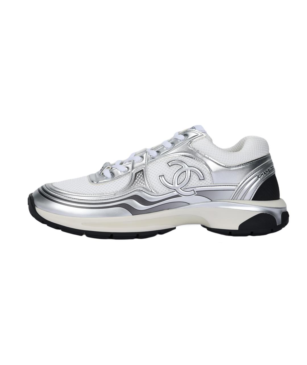 CHANEL Серебряные кожаные кроссовки, фото 6