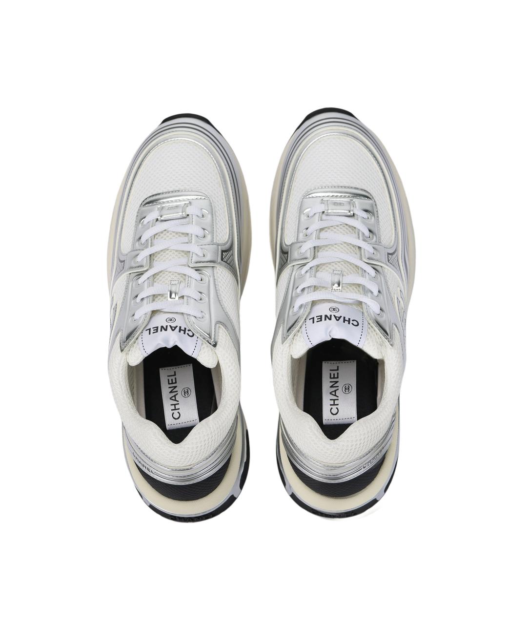 CHANEL Серебряные кожаные кроссовки, фото 3
