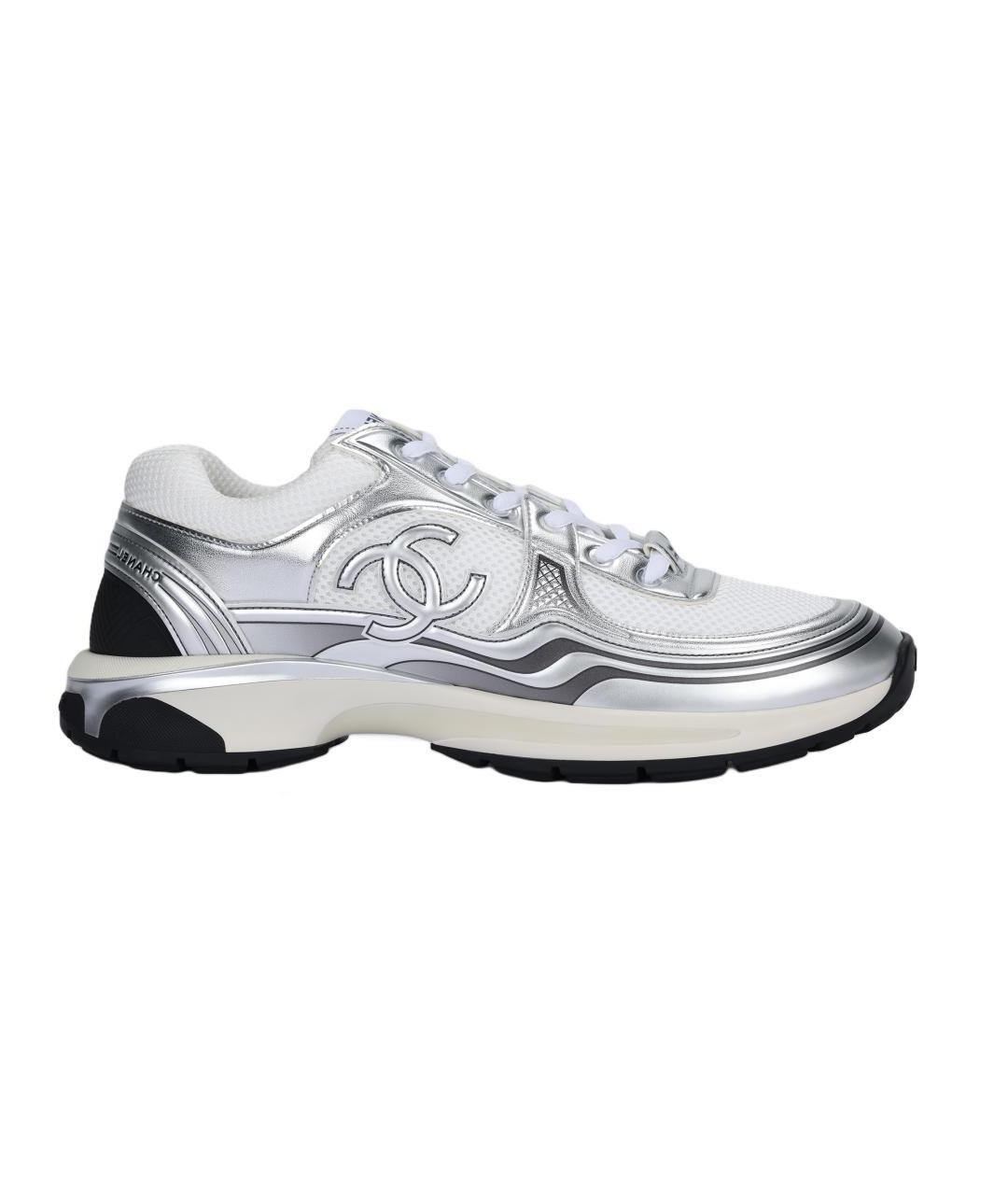 CHANEL Серебряные кожаные кроссовки, фото 1