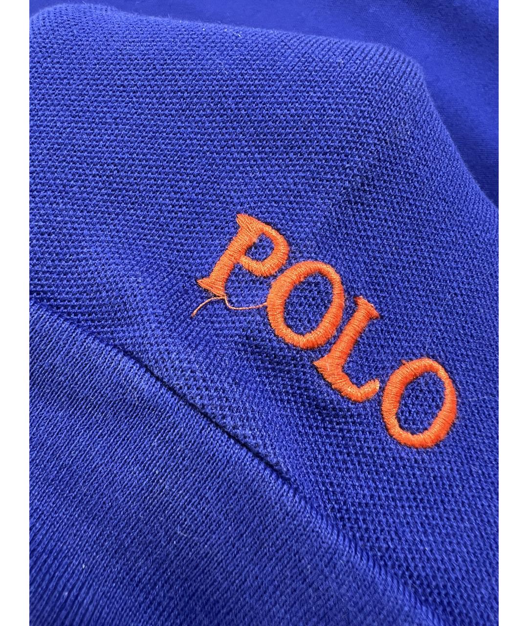 RALPH LAUREN Синее хлопковое поло с длинным рукавом, фото 4