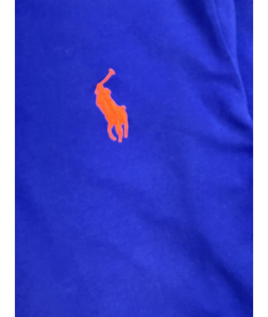 RALPH LAUREN Синее хлопковое поло с длинным рукавом, фото 2