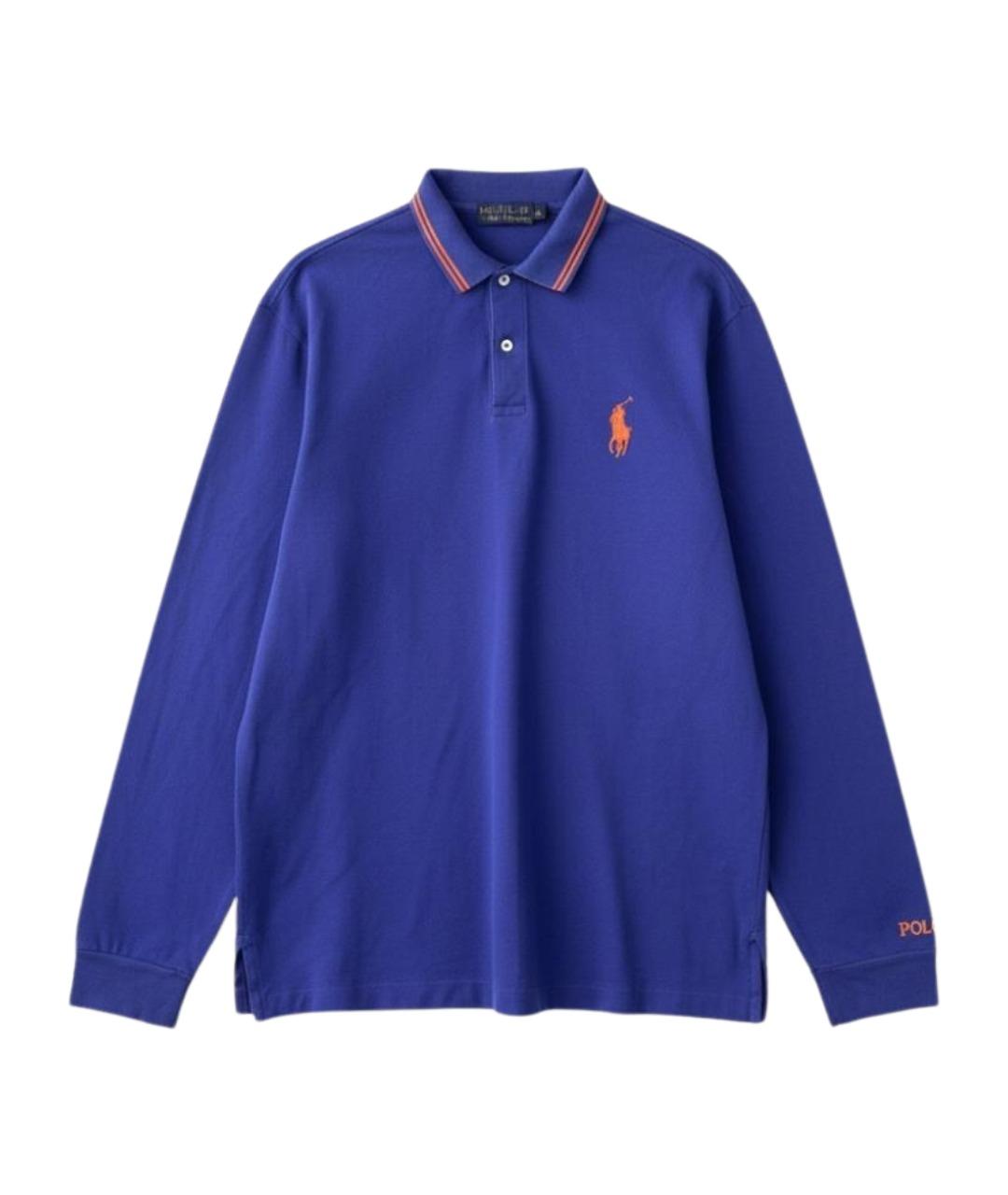 RALPH LAUREN Синее хлопковое поло с длинным рукавом, фото 1