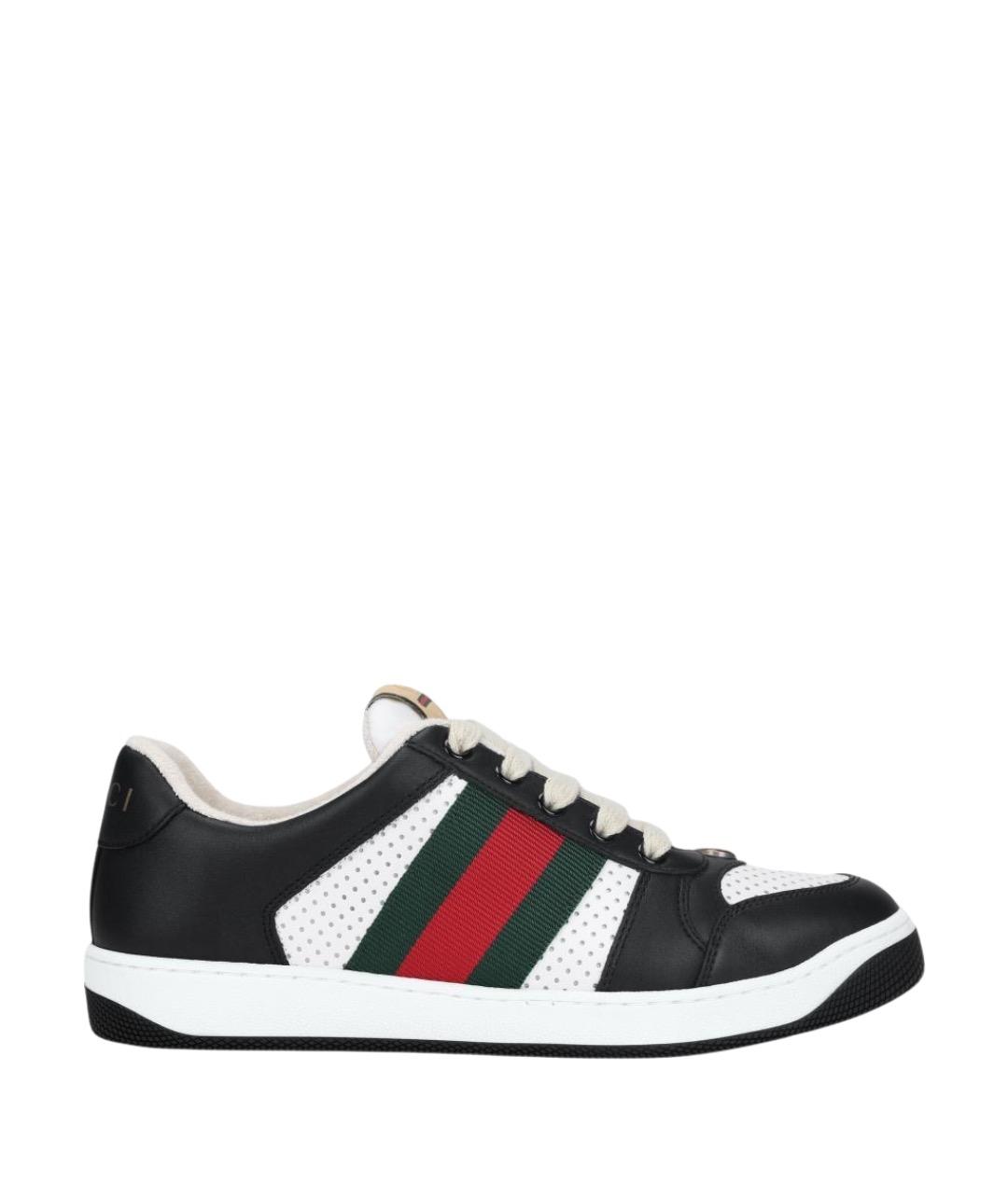 GUCCI Черные кожаные низкие кроссовки / кеды, фото 1