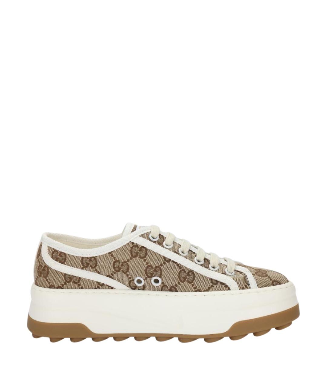 GUCCI Коричневые текстильные кеды, фото 1