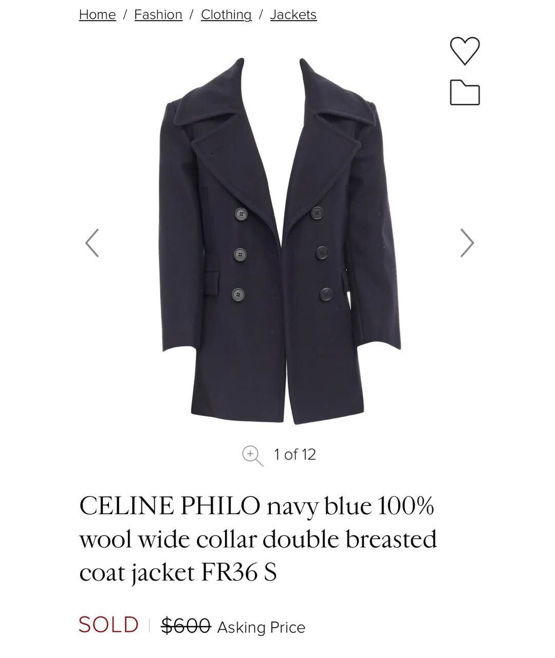 CELINE PRE-OWNED Темно-синее шерстяное пальто, фото 8