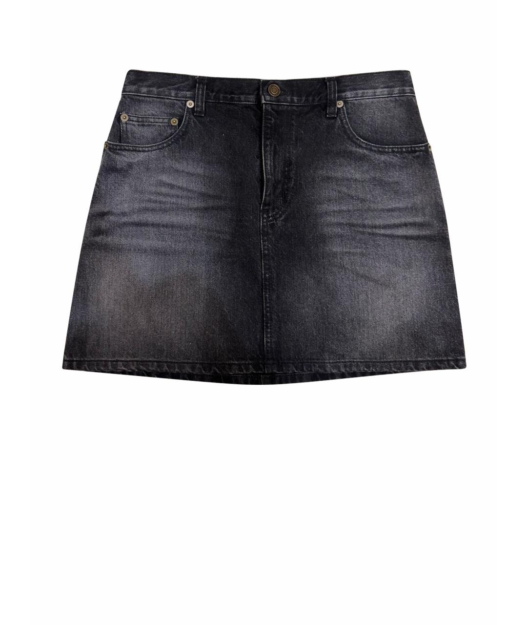 SAINT LAURENT Антрацитовая деним юбка мини, фото 1