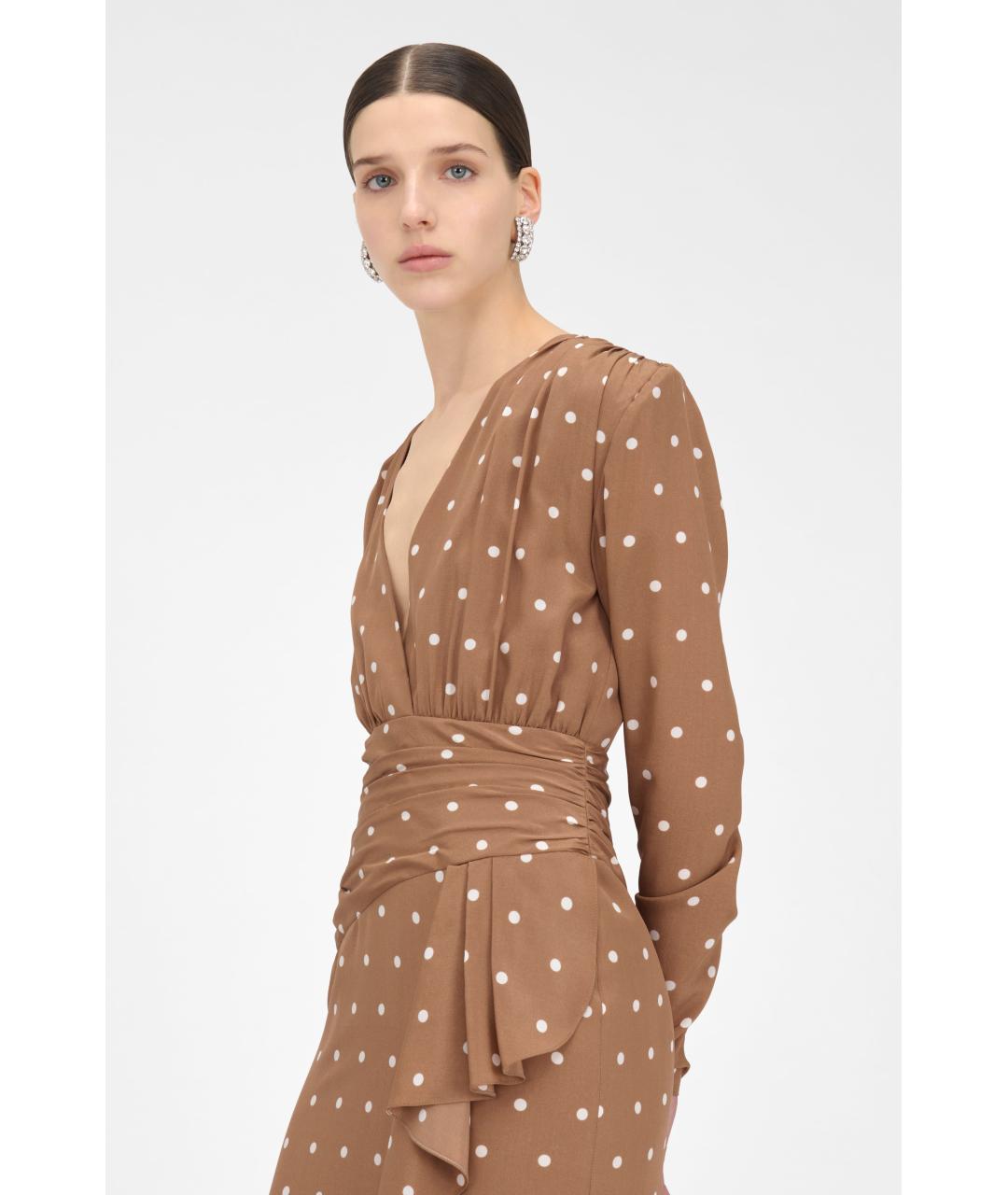 ALESSANDRA RICH Коричневое шелковое коктейльное платье, фото 6