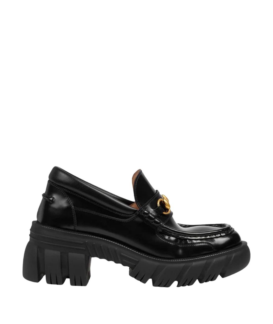 GUCCI Черные кожаные лоферы, фото 1