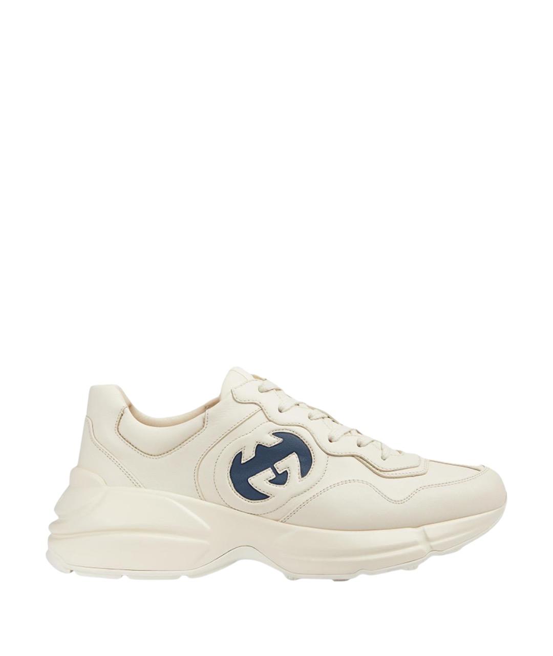 GUCCI Бежевые кожаные высокие кроссовки / кеды, фото 1