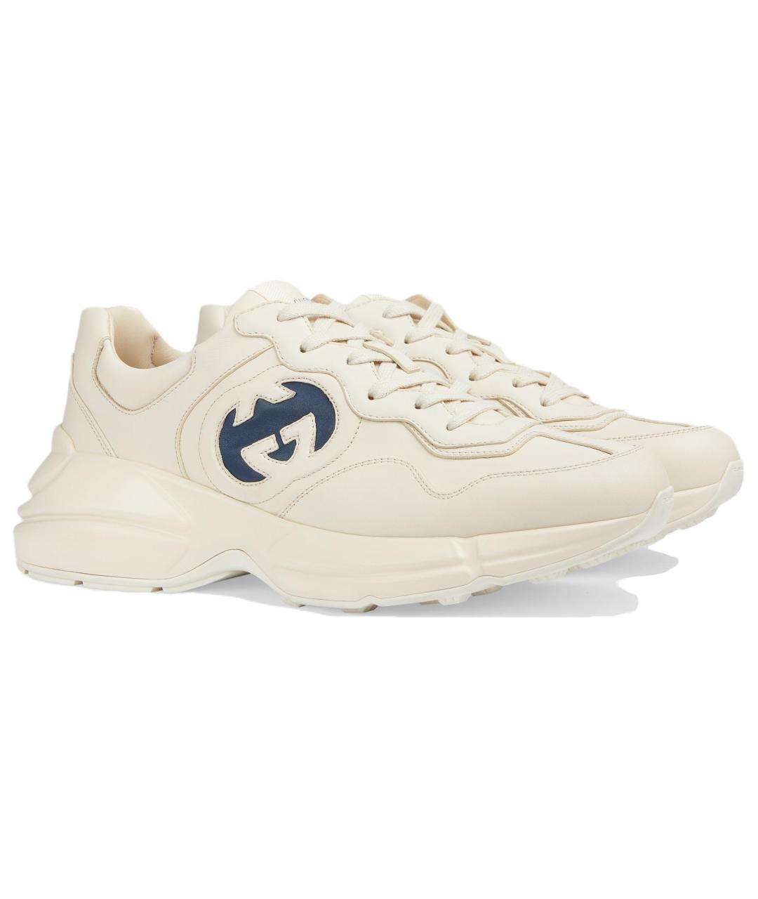 GUCCI Бежевые кожаные высокие кроссовки / кеды, фото 2