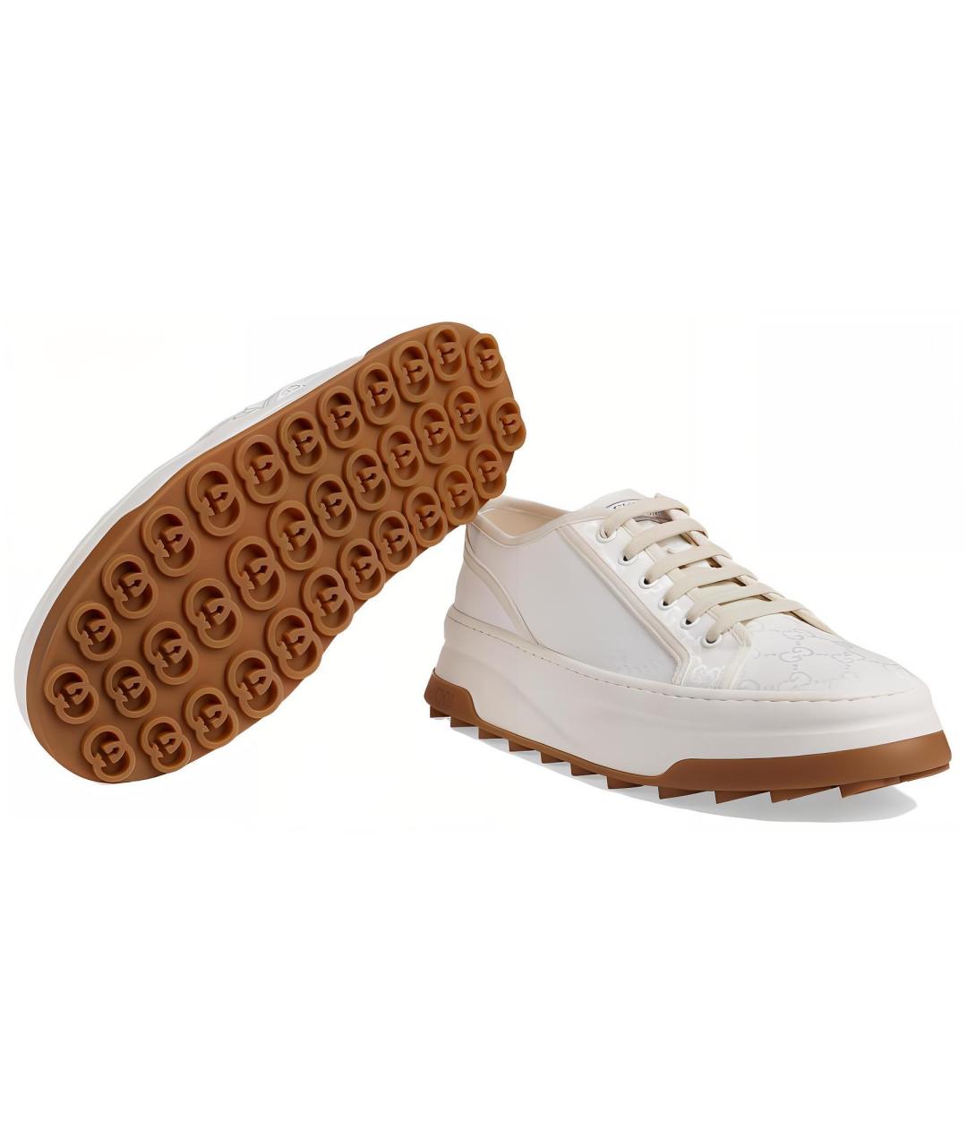 GUCCI Белые текстильные низкие кроссовки / кеды, фото 6