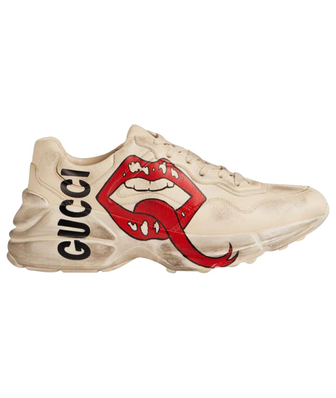 GUCCI Бежевые кожаные кроссовки, фото 2