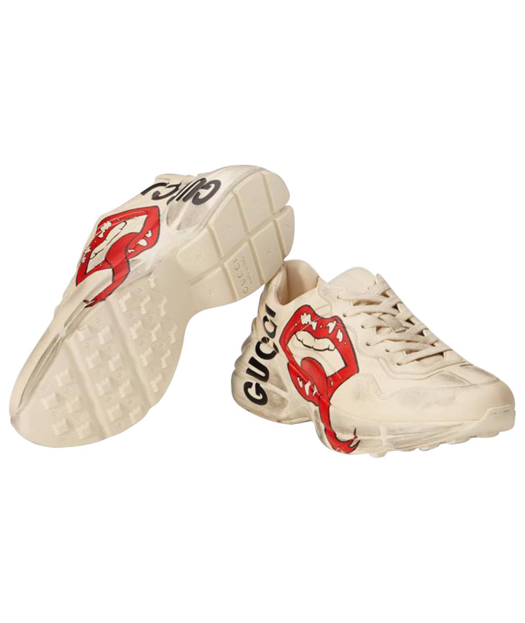 GUCCI Бежевые кожаные кроссовки, фото 6